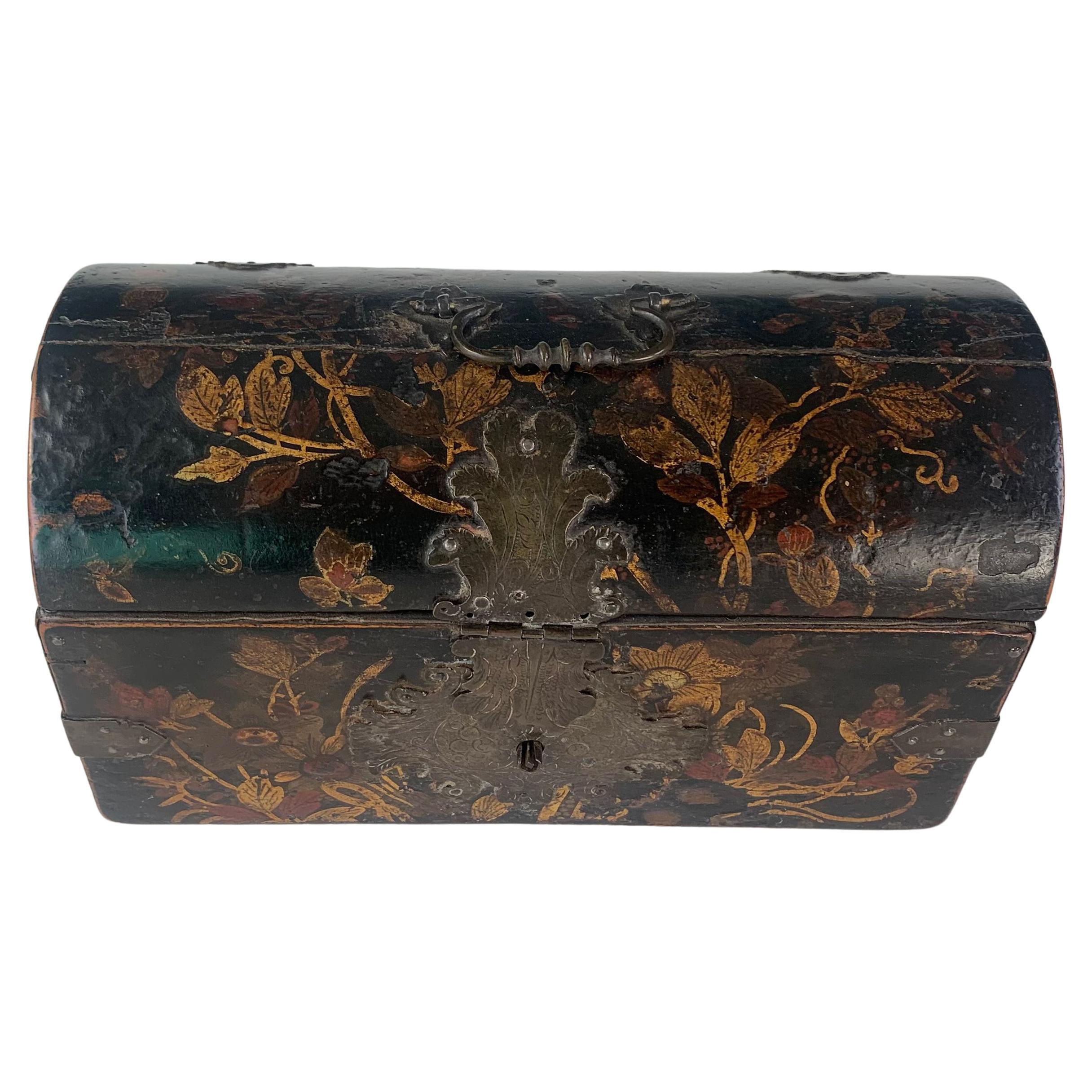 Early 18th Century Black Japanned Trinket/Jewel Box For Sale