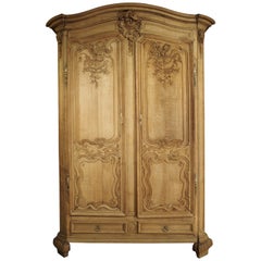 Antique Early 18th Century Bleached Oak Wedding Armoire from France