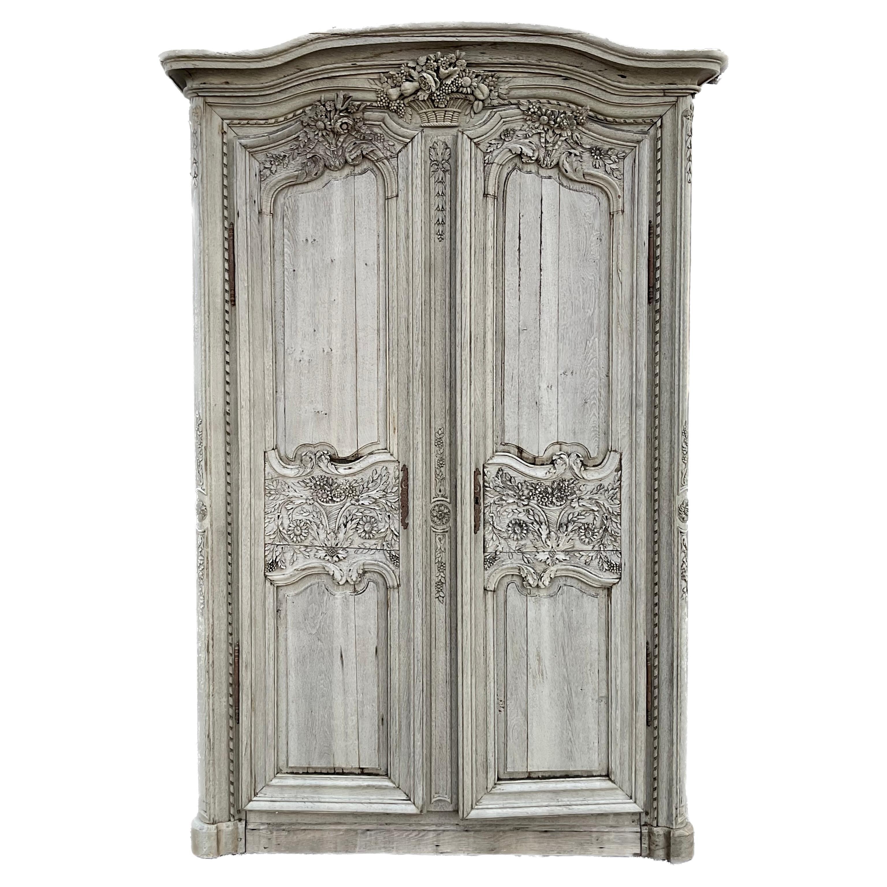 Early 18th Century Bleached Oak Wedding Armoire from France