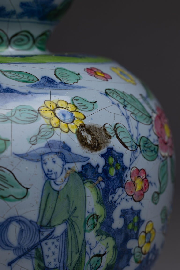 Early 18th Century Blue and White Dutch Delft Clobbered Vase For Sale 1
