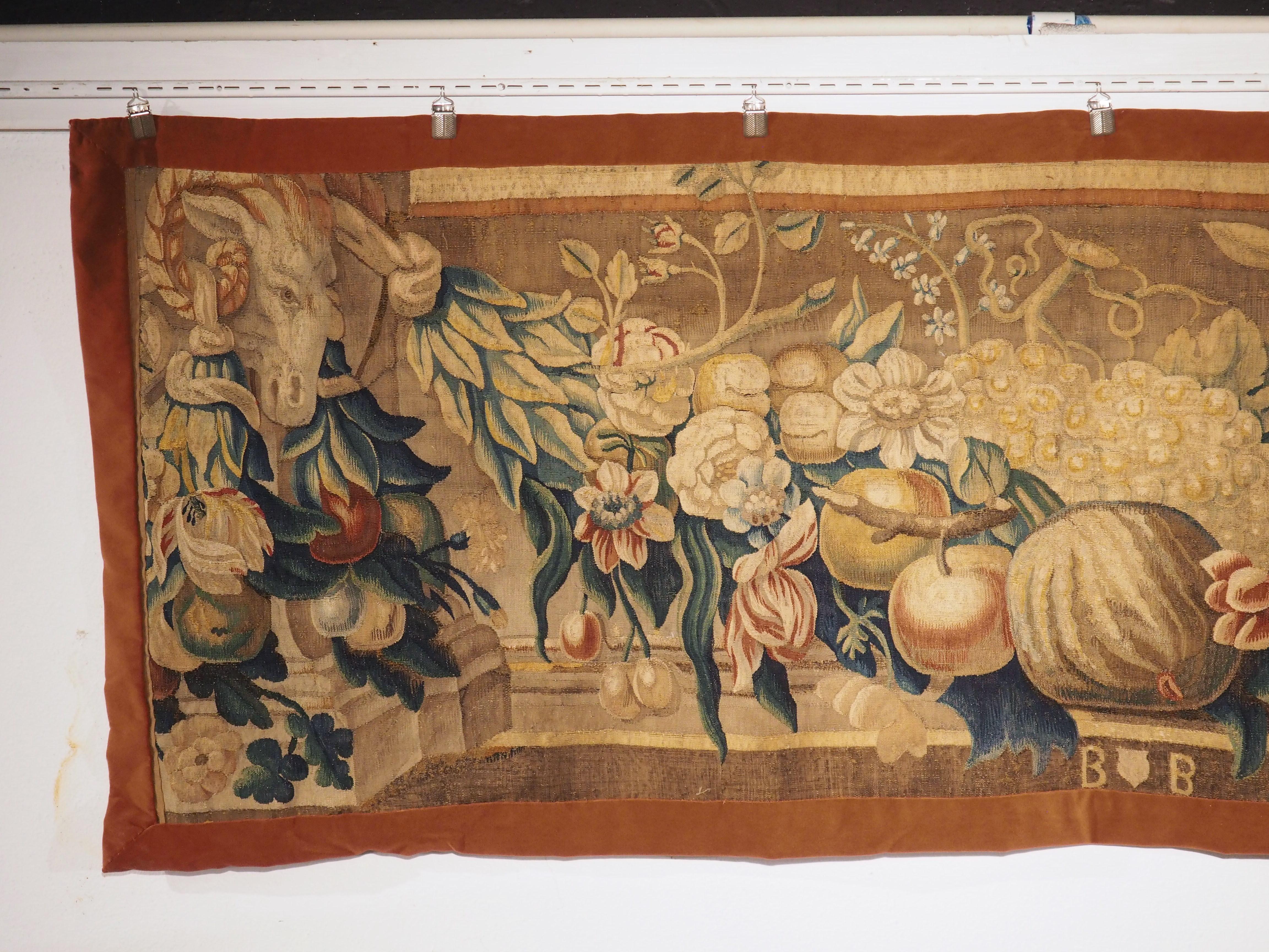 Early 18th Century Brabant Brussels Tapestry Fragment with Swag and Rams Heads For Sale 6