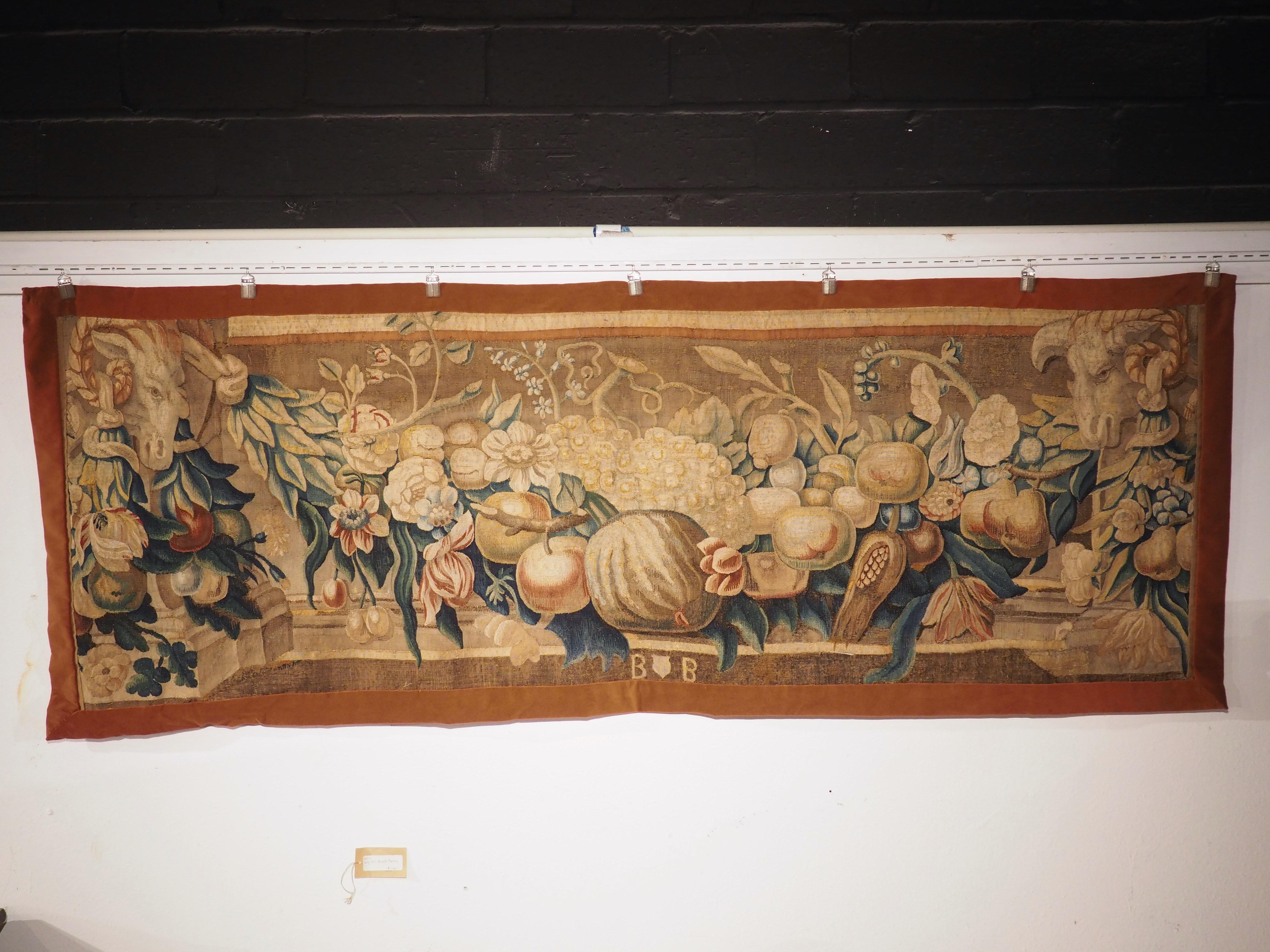 Early 18th Century Brabant Brussels Tapestry Fragment with Swag and Rams Heads For Sale 7
