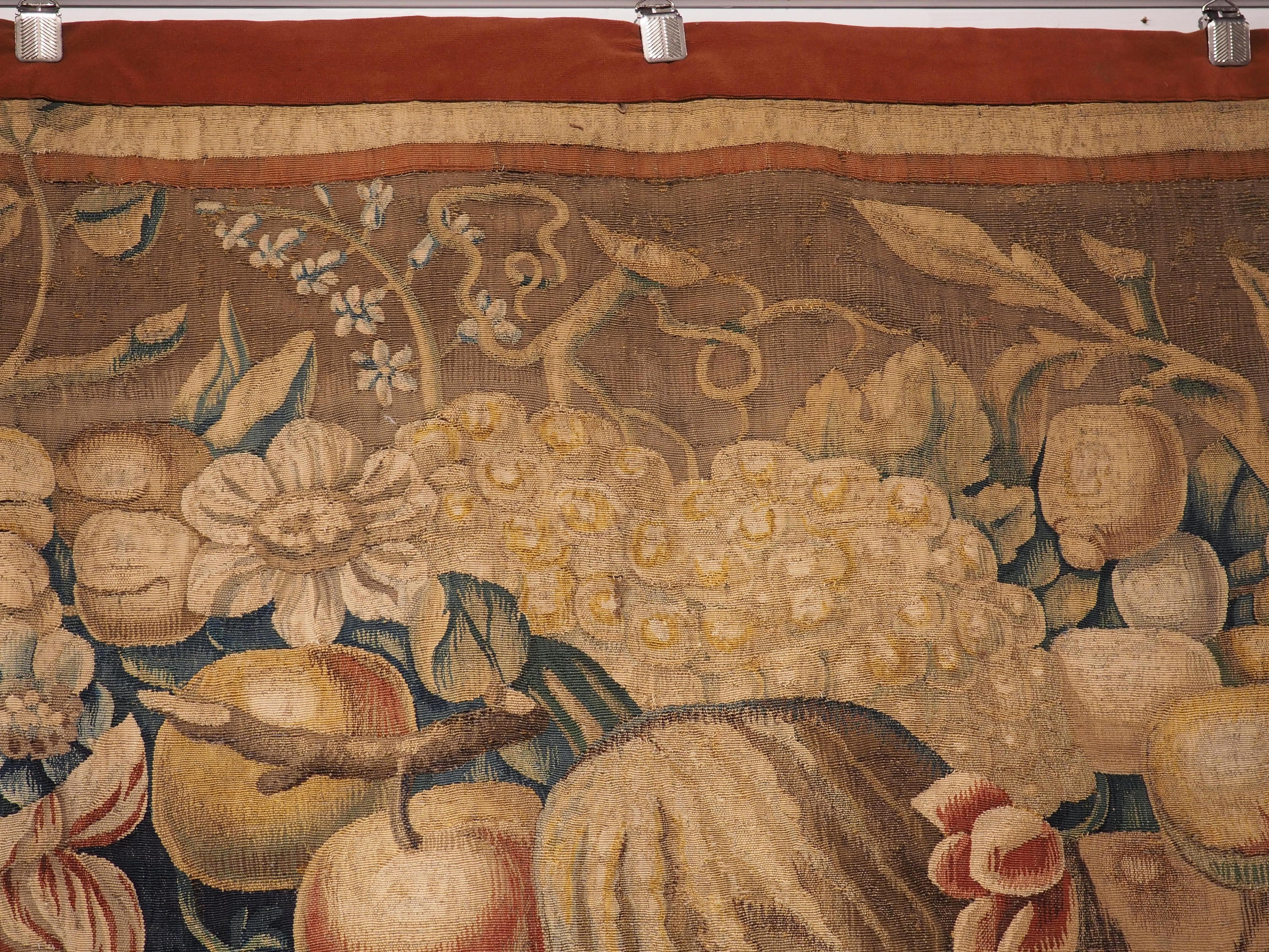 Louis XIV Early 18th Century Brabant Brussels Tapestry Fragment with Swag and Rams Heads For Sale