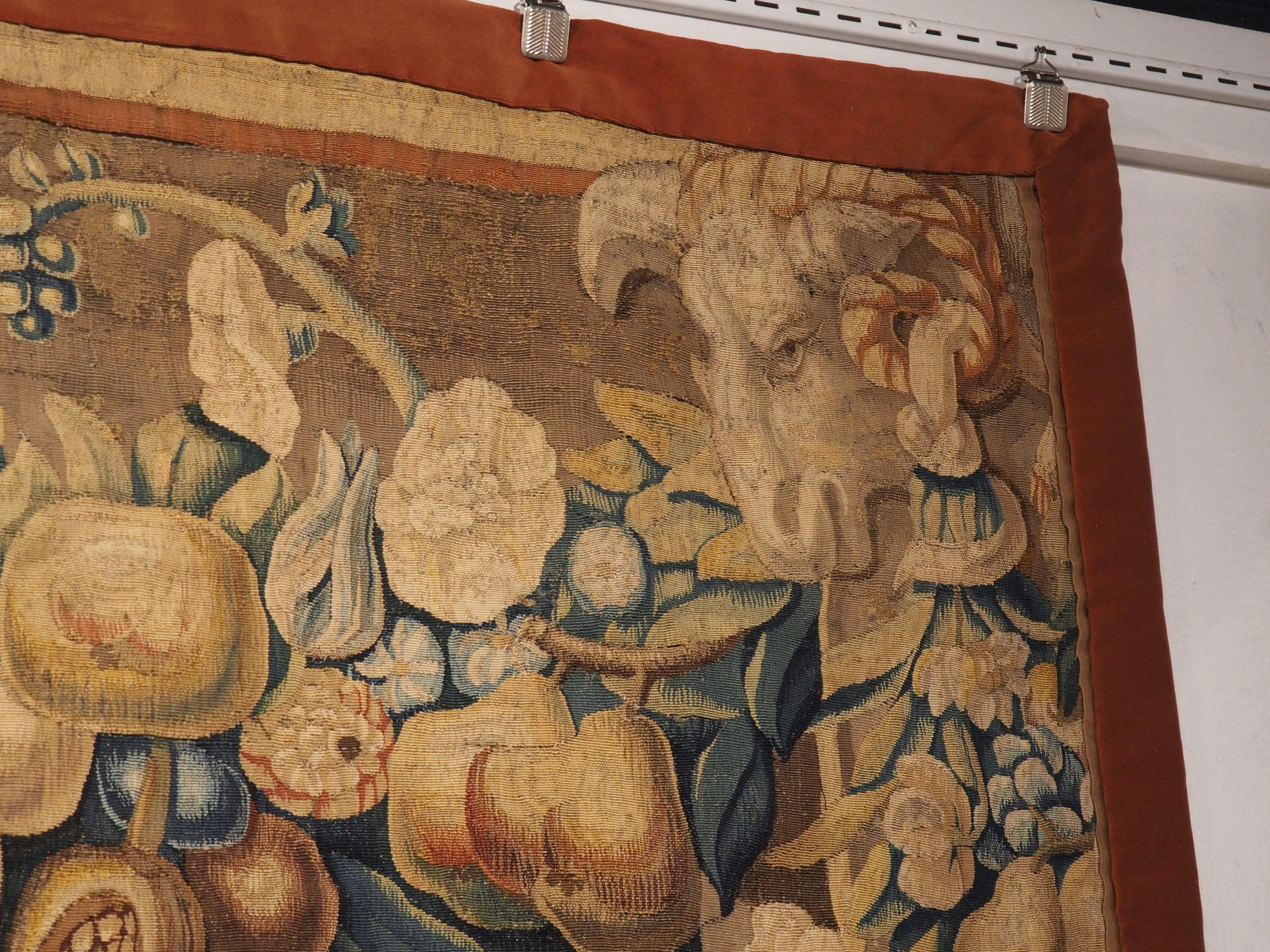 Belgian Early 18th Century Brabant Brussels Tapestry Fragment with Swag and Rams Heads For Sale