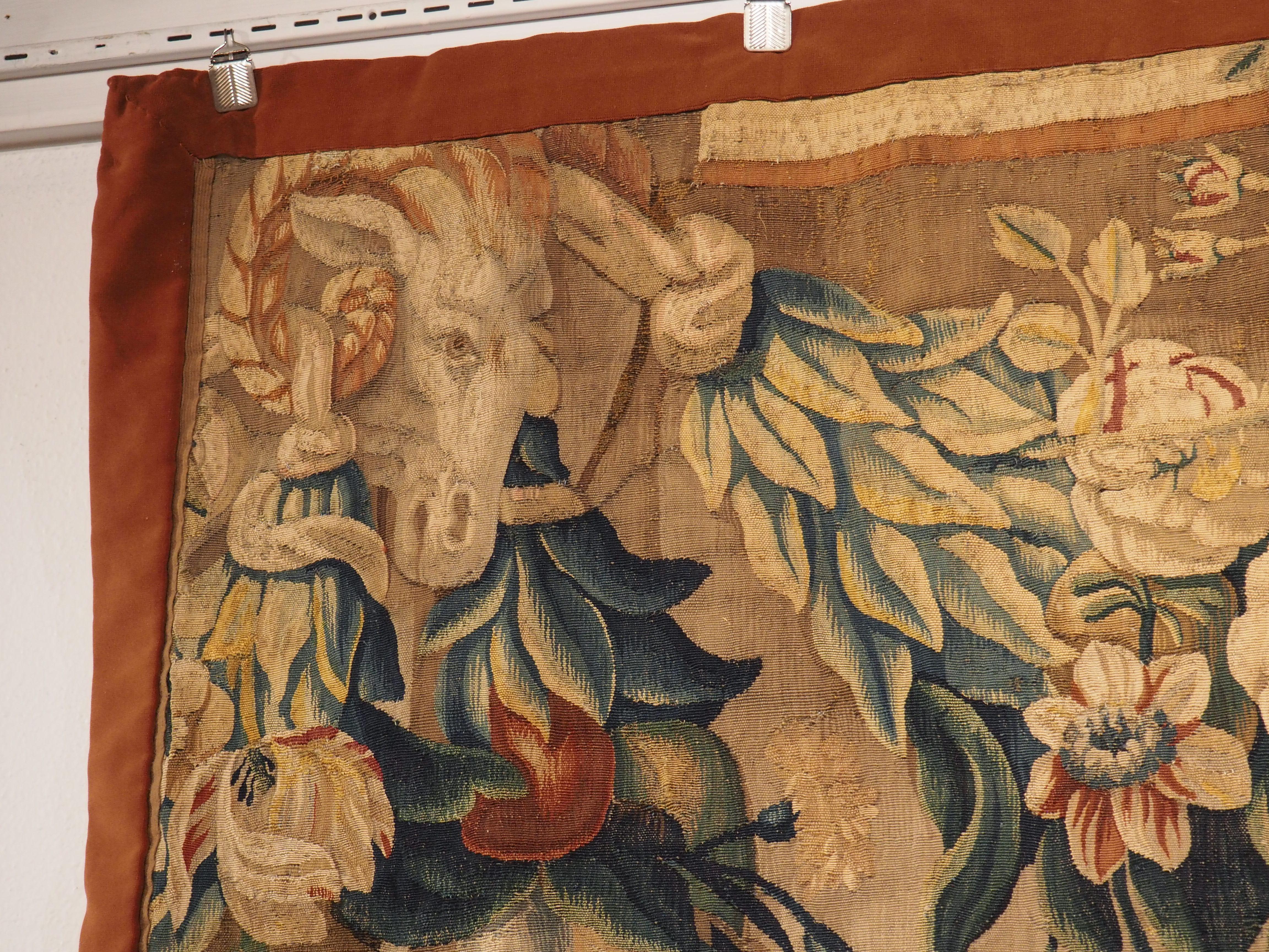 Early 18th Century Brabant Brussels Tapestry Fragment with Swag and Rams Heads For Sale 1