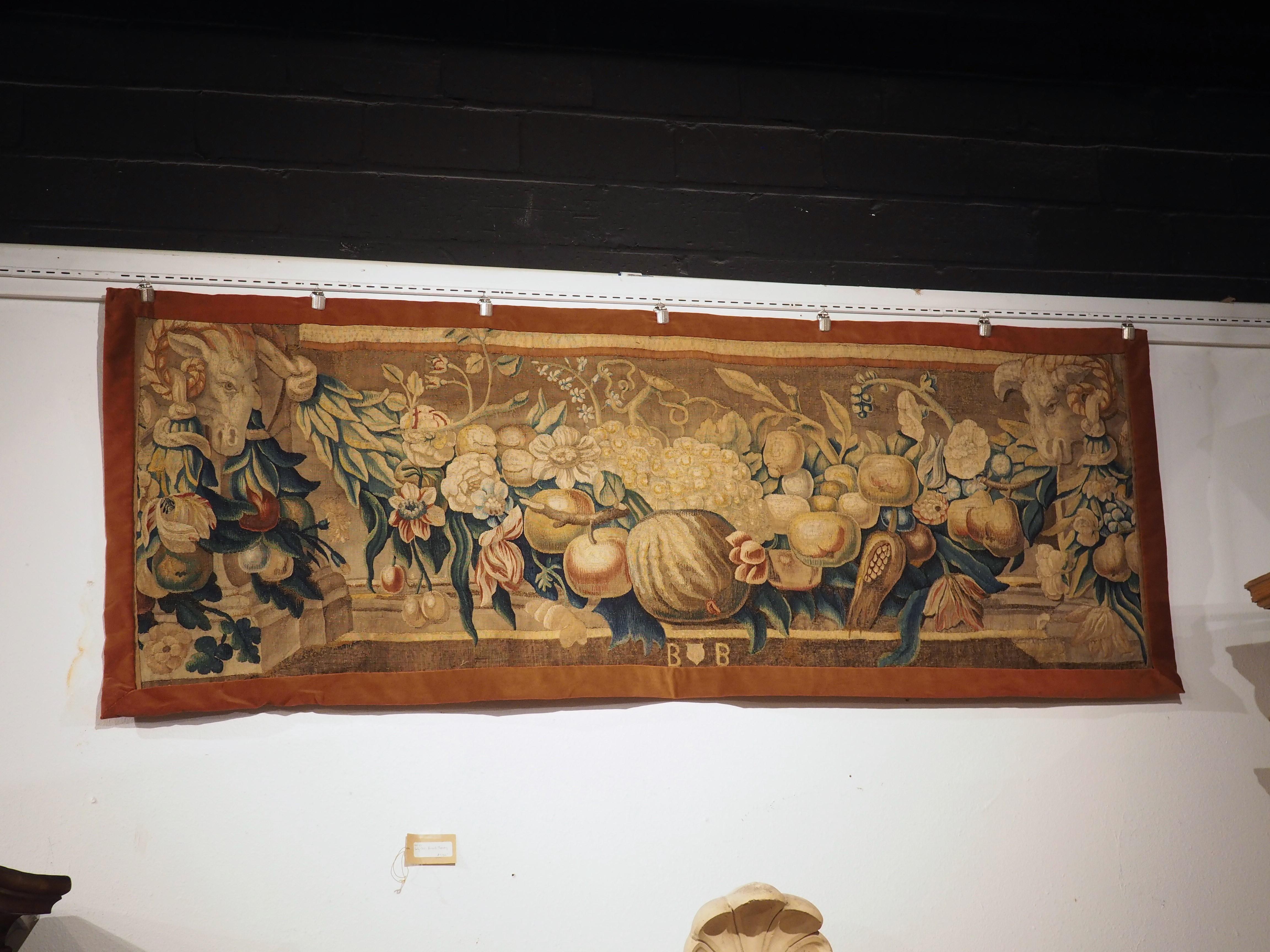 Early 18th Century Brabant Brussels Tapestry Fragment with Swag and Rams Heads For Sale 2