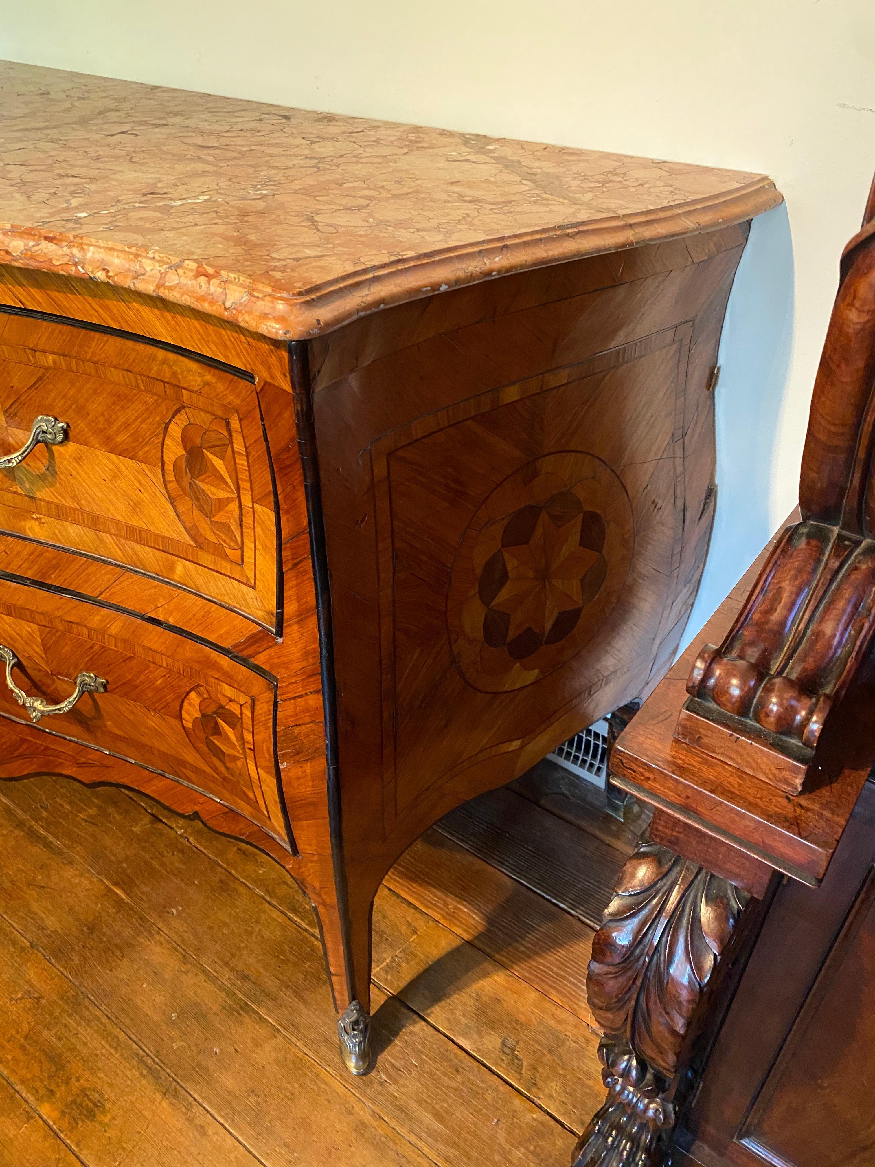 Early 18th Century Bronze Mounted Inlaid Italian Marble Top Commode For Sale 8