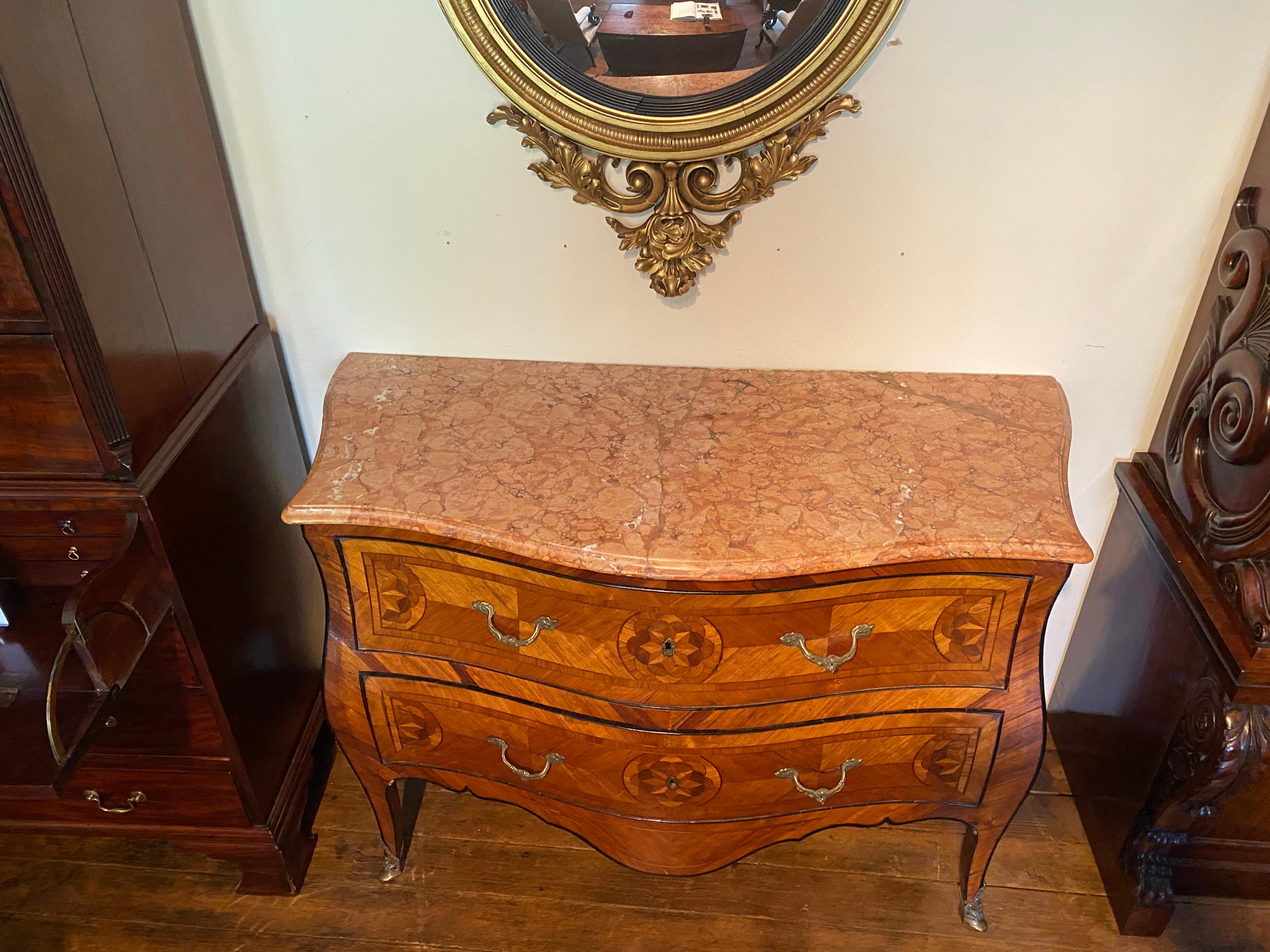 Early 18th Century Bronze Mounted Inlaid Italian Marble Top Commode For Sale 9