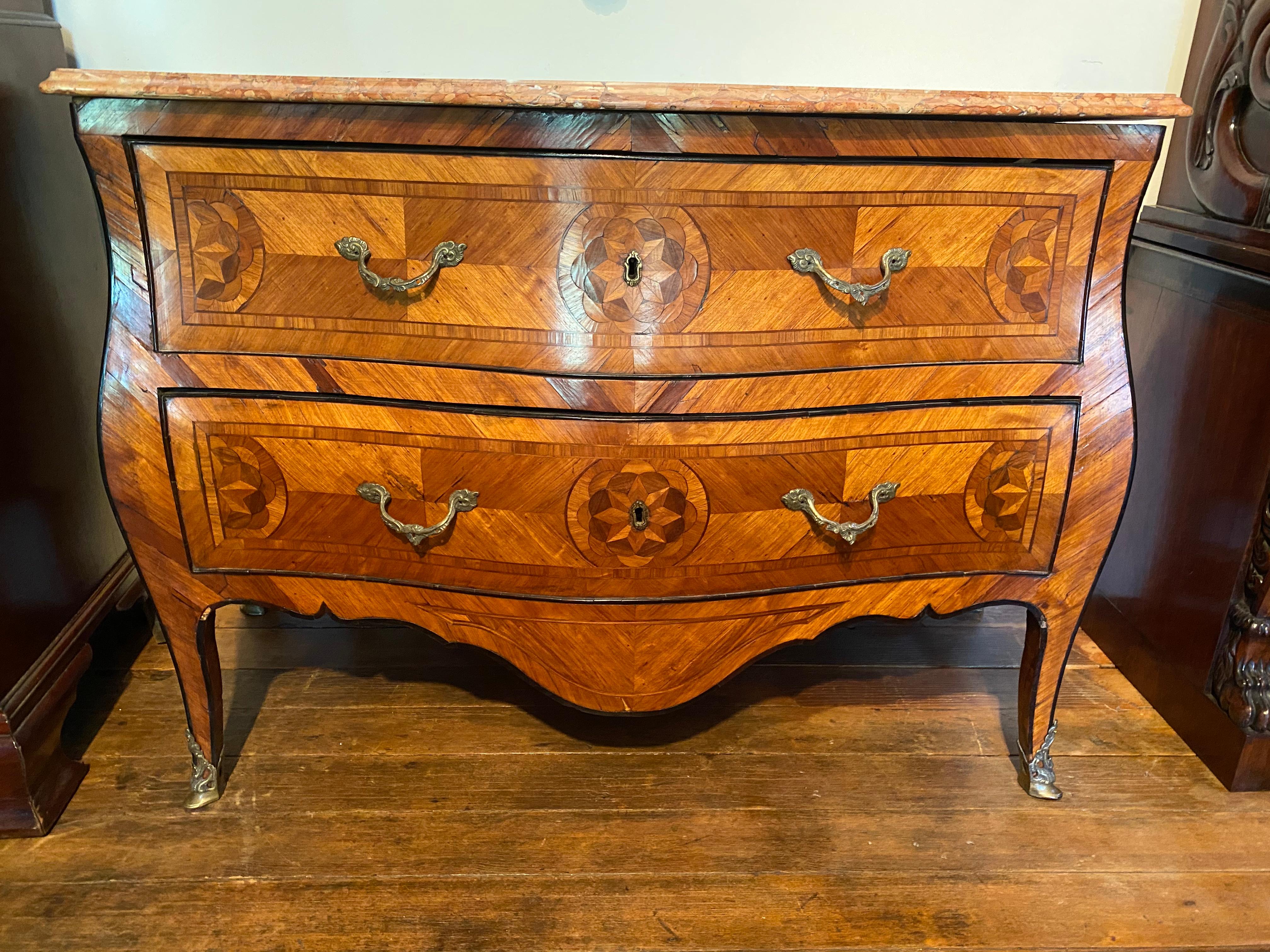 Early 18th Century Bronze Mounted Inlaid Italian Marble Top Commode In Good Condition For Sale In Charleston, SC