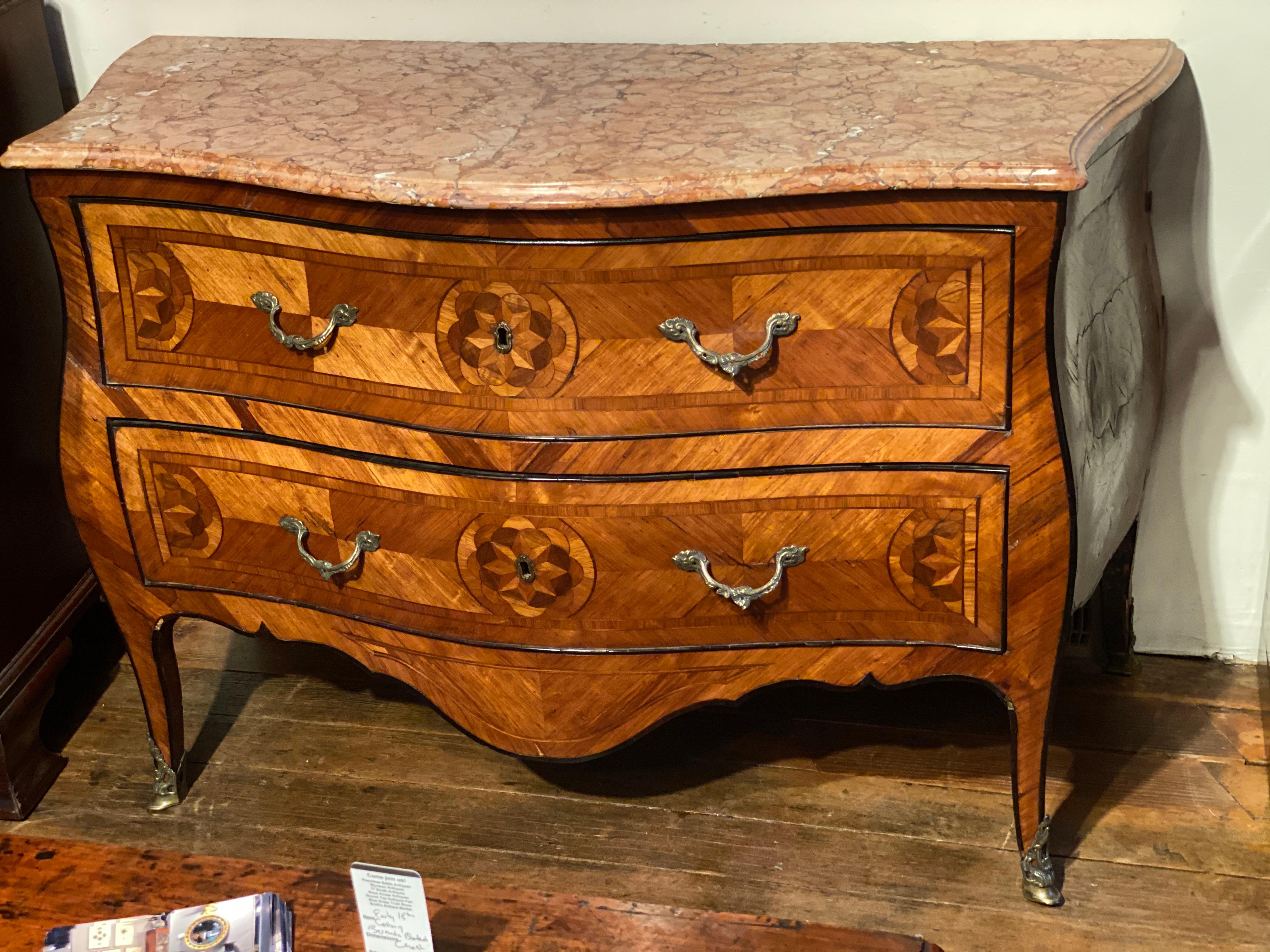 Early 18th Century Bronze Mounted Inlaid Italian Marble Top Commode For Sale 1