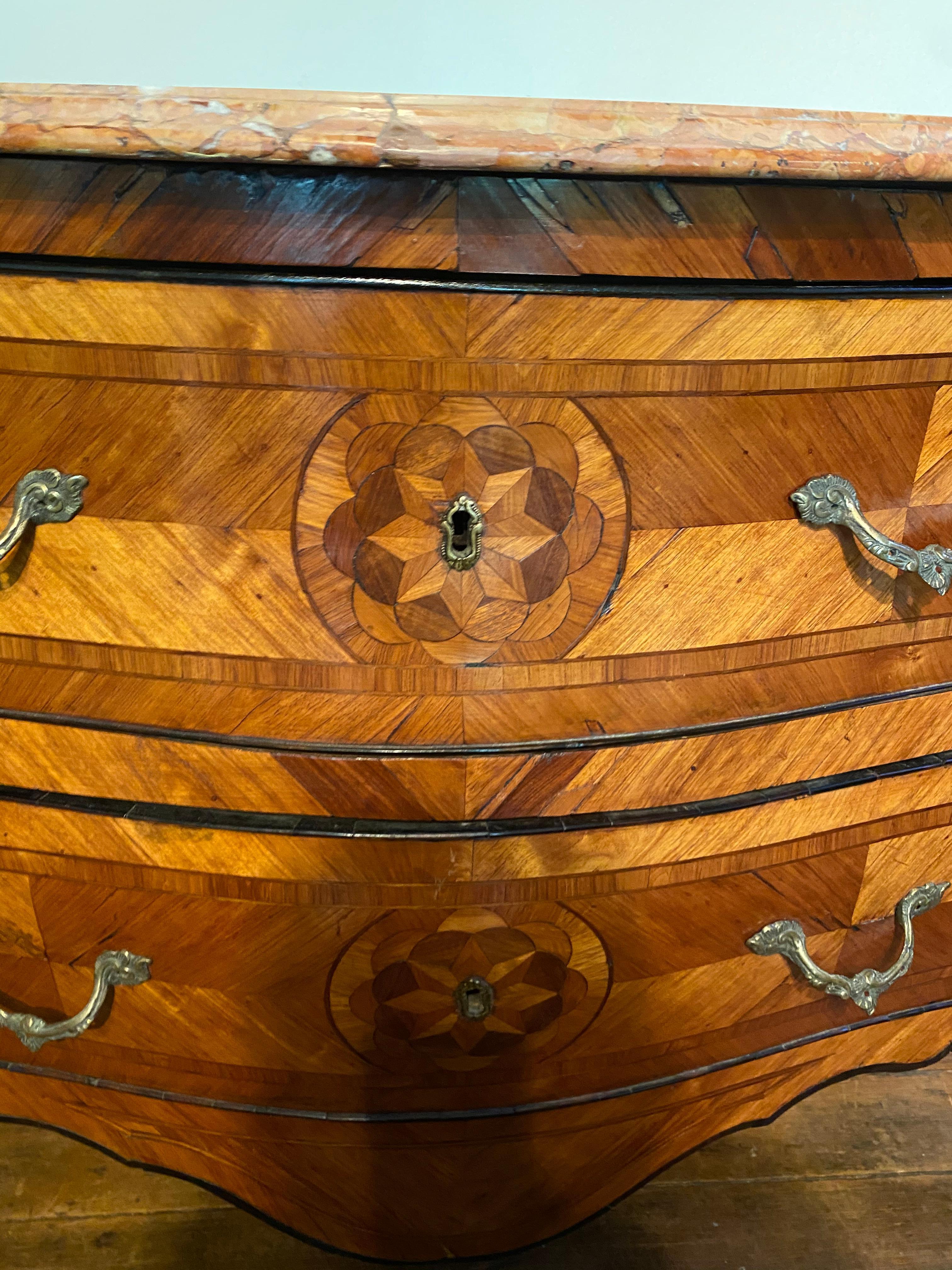 Early 18th Century Bronze Mounted Inlaid Italian Marble Top Commode For Sale 2