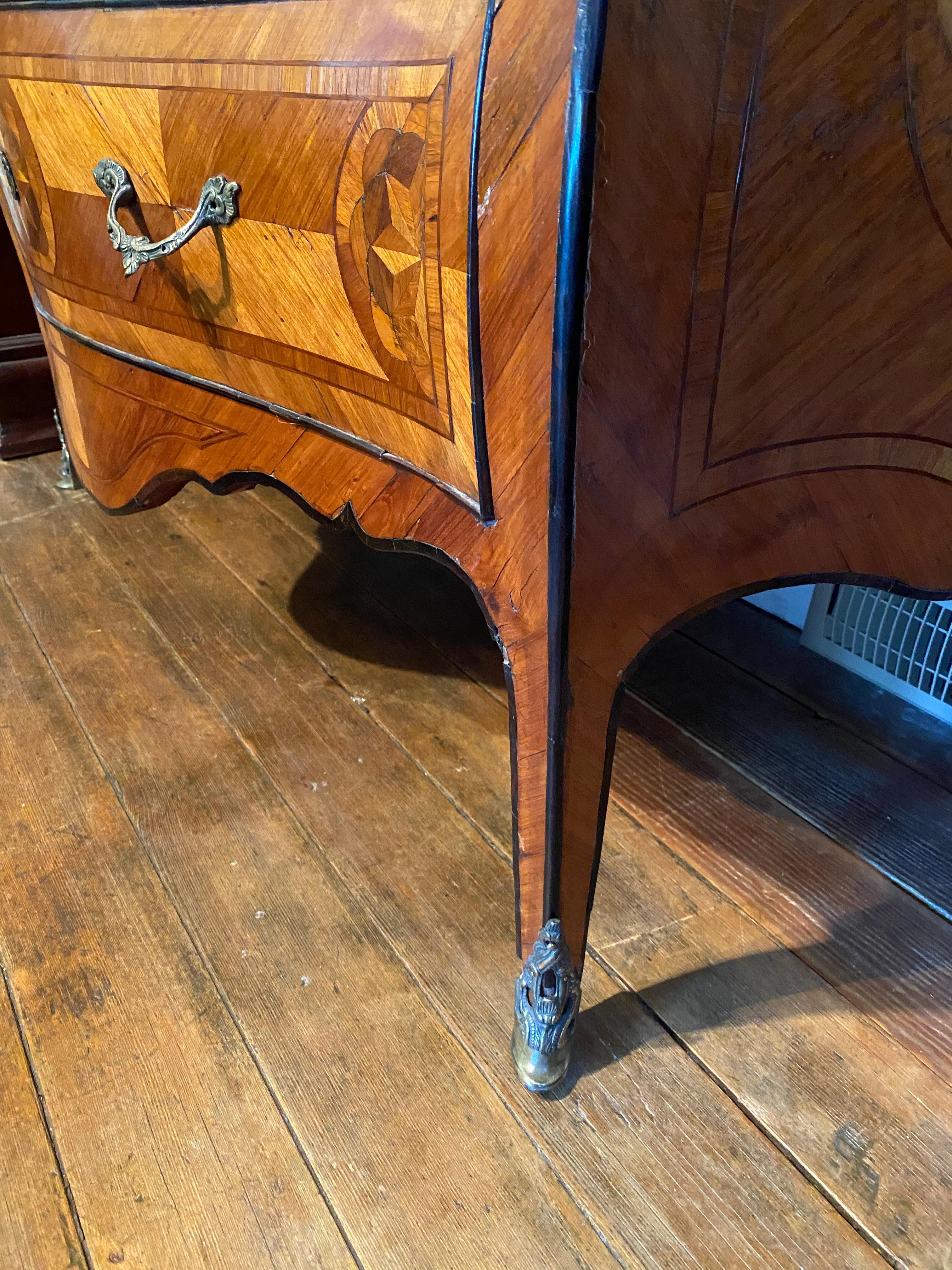 Early 18th Century Bronze Mounted Inlaid Italian Marble Top Commode For Sale 3