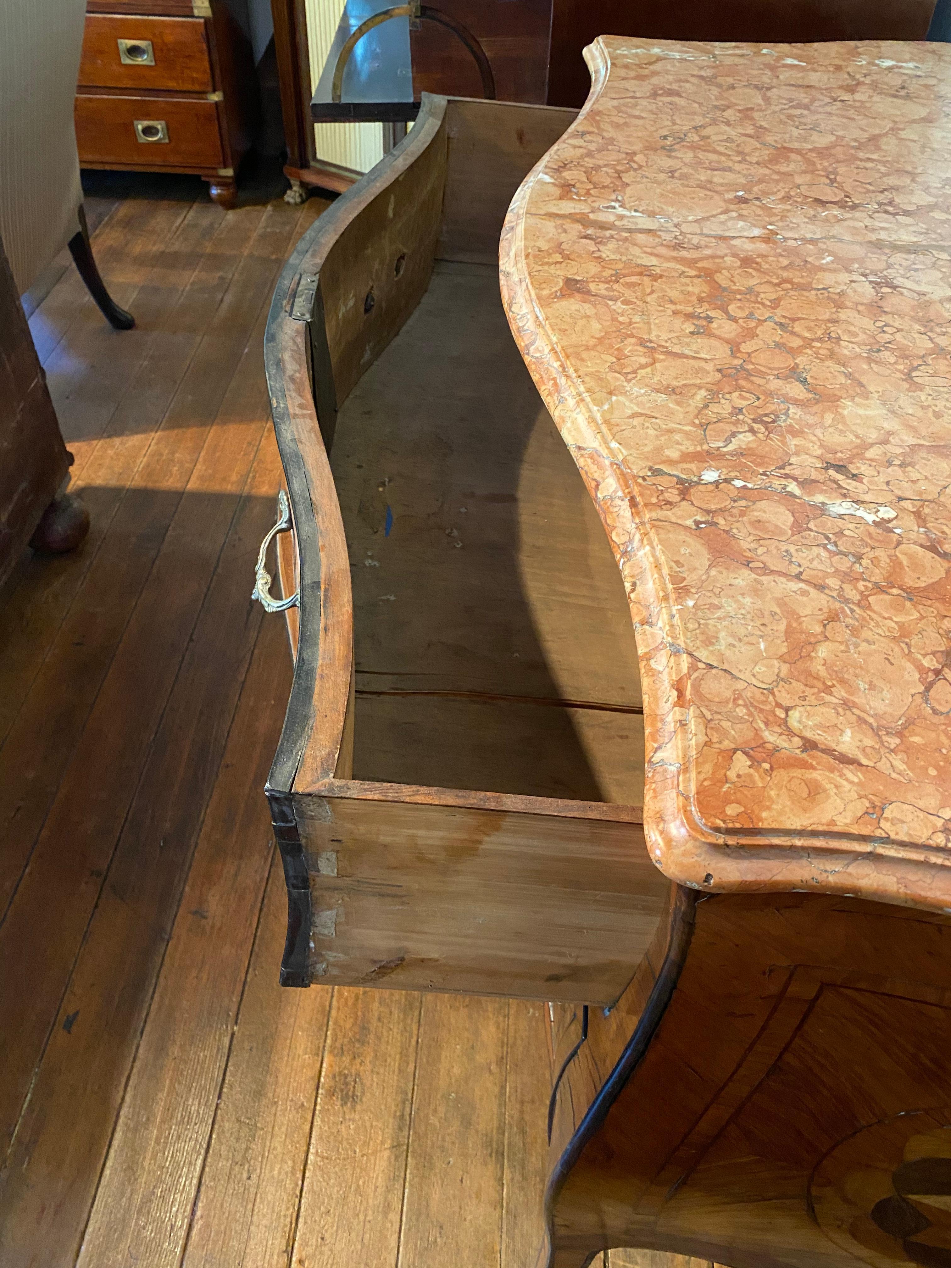 Early 18th Century Bronze Mounted Inlaid Italian Marble Top Commode For Sale 5