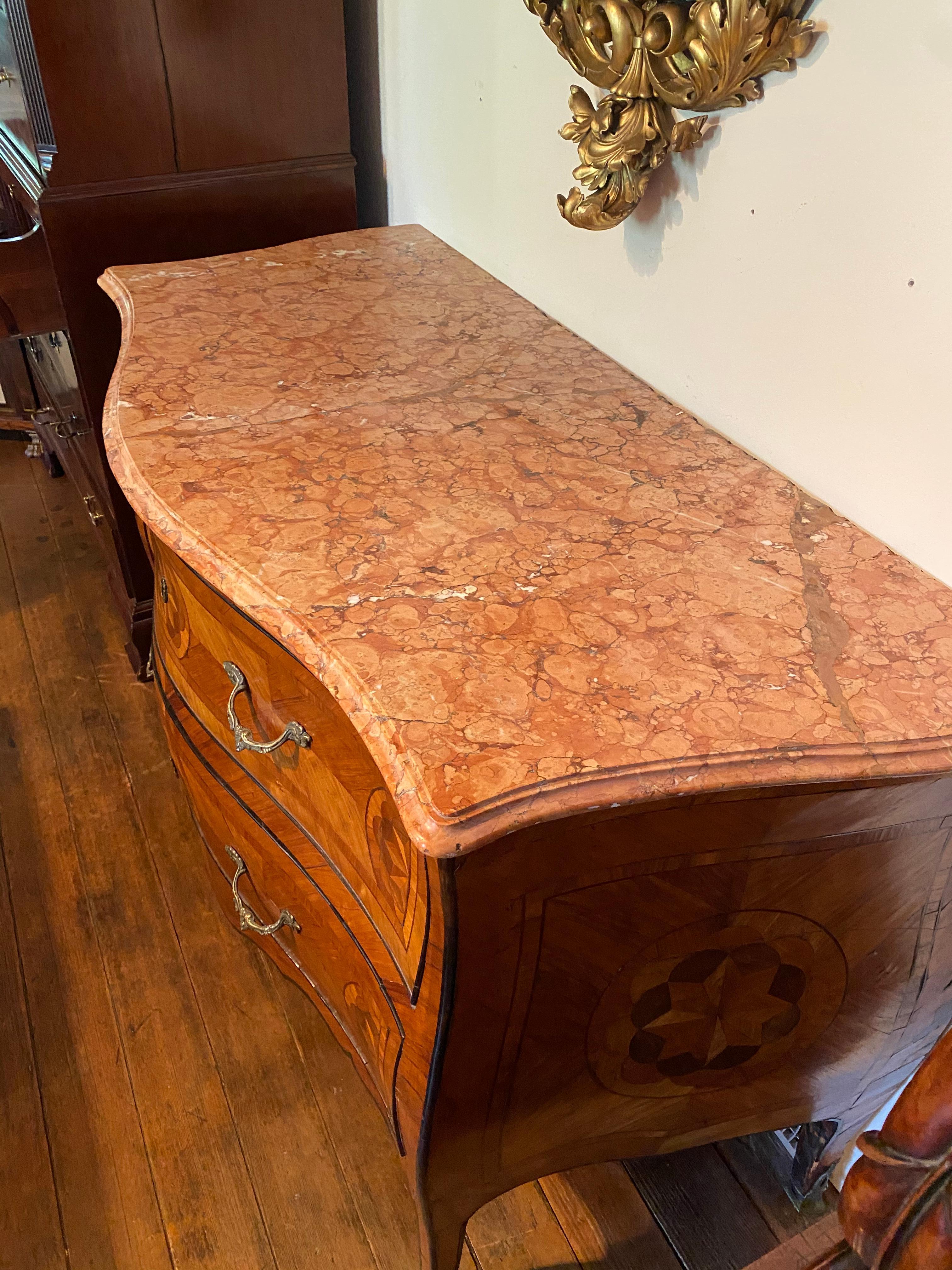 Early 18th Century Bronze Mounted Inlaid Italian Marble Top Commode For Sale 6