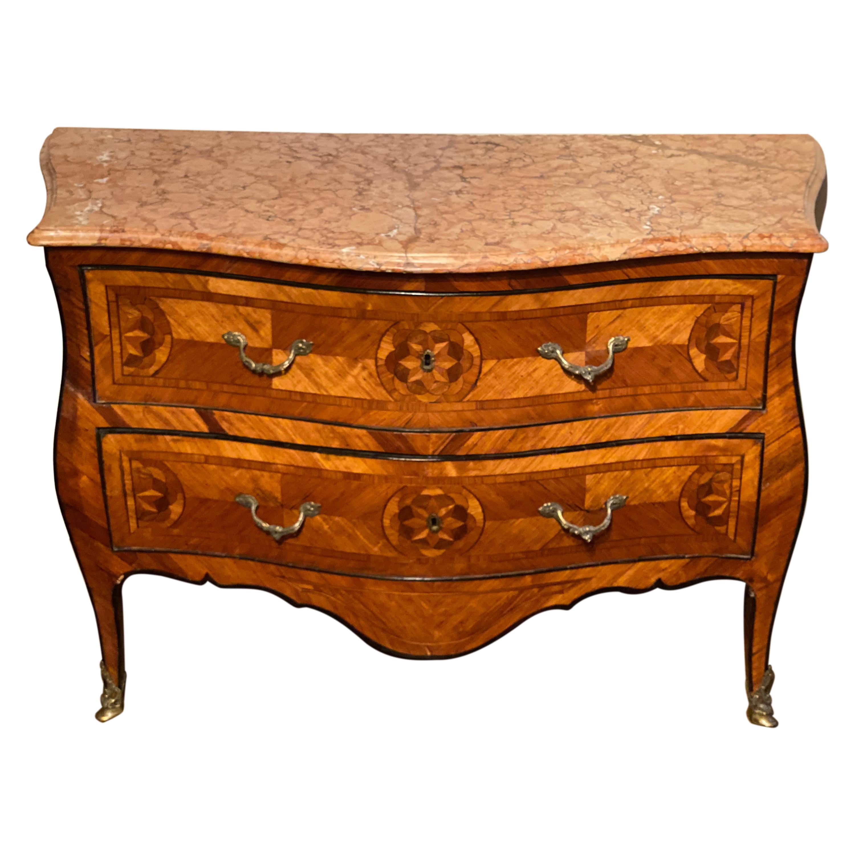 Early 18th Century Bronze Mounted Inlaid Italian Marble Top Commode