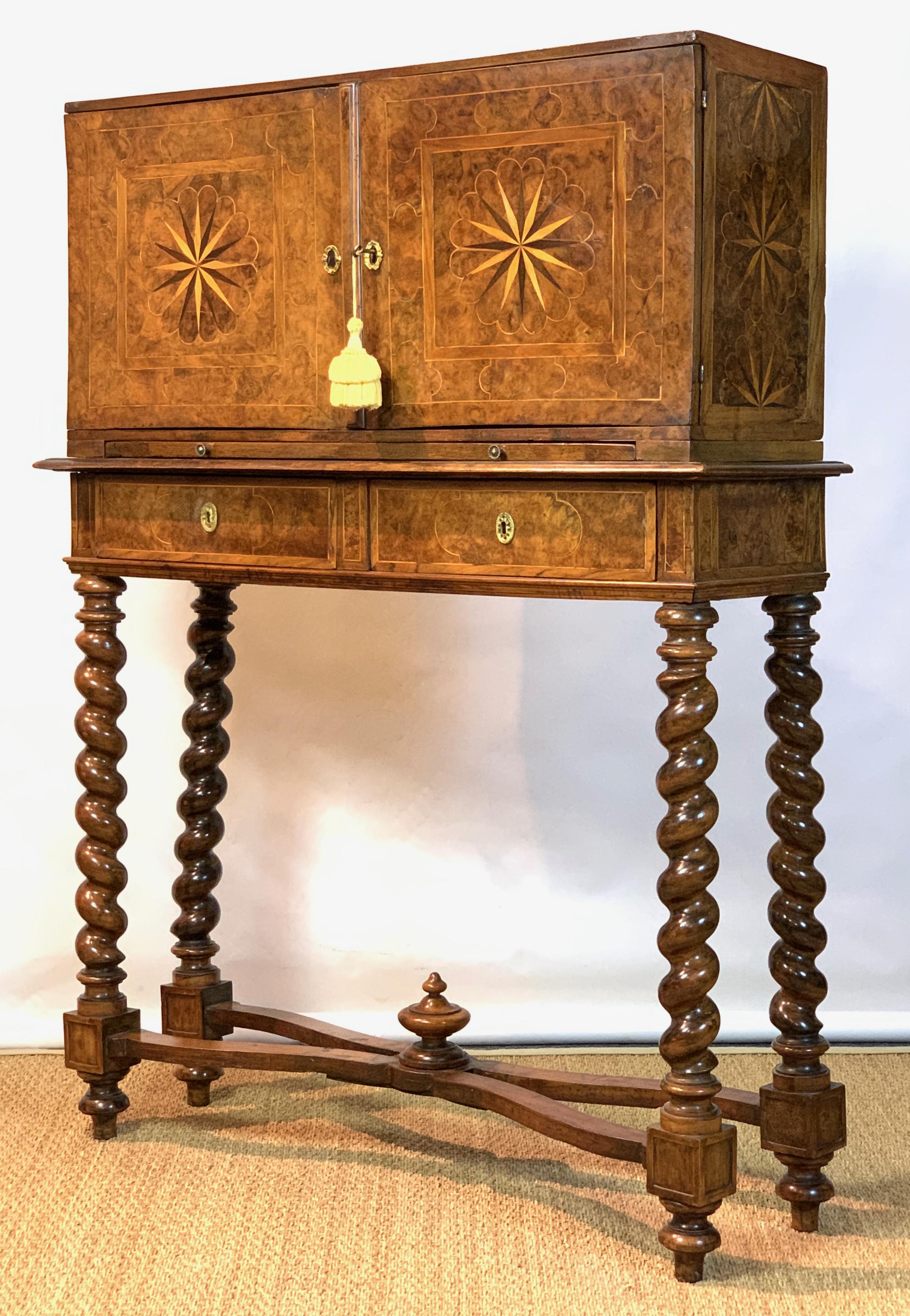 Italian Early 18th Century Burl Walnut Cabinet on Stand