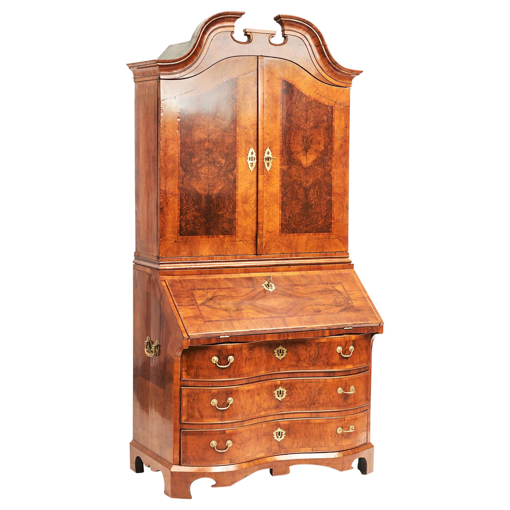 Early 18th Century Burl Walnut Veneered Bureau Cabinet For Sale