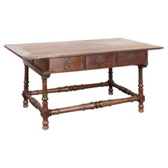 Early 18th Century Chestnut Large Console Table or Island with Six Drawers