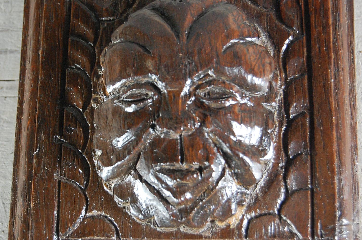 Charming naive continental early 18th century green man carving, presumably originally from a larger piece or item of furniture. Great decorative piece in its own right. Ready to wall hang, Minor losses, and minor evidence of historical worm, circa