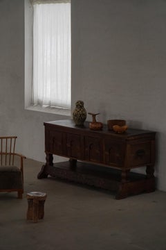 Early 18th Century, Danish Baroque Oak Sideboard, Carved Details, 1700s-1750s
