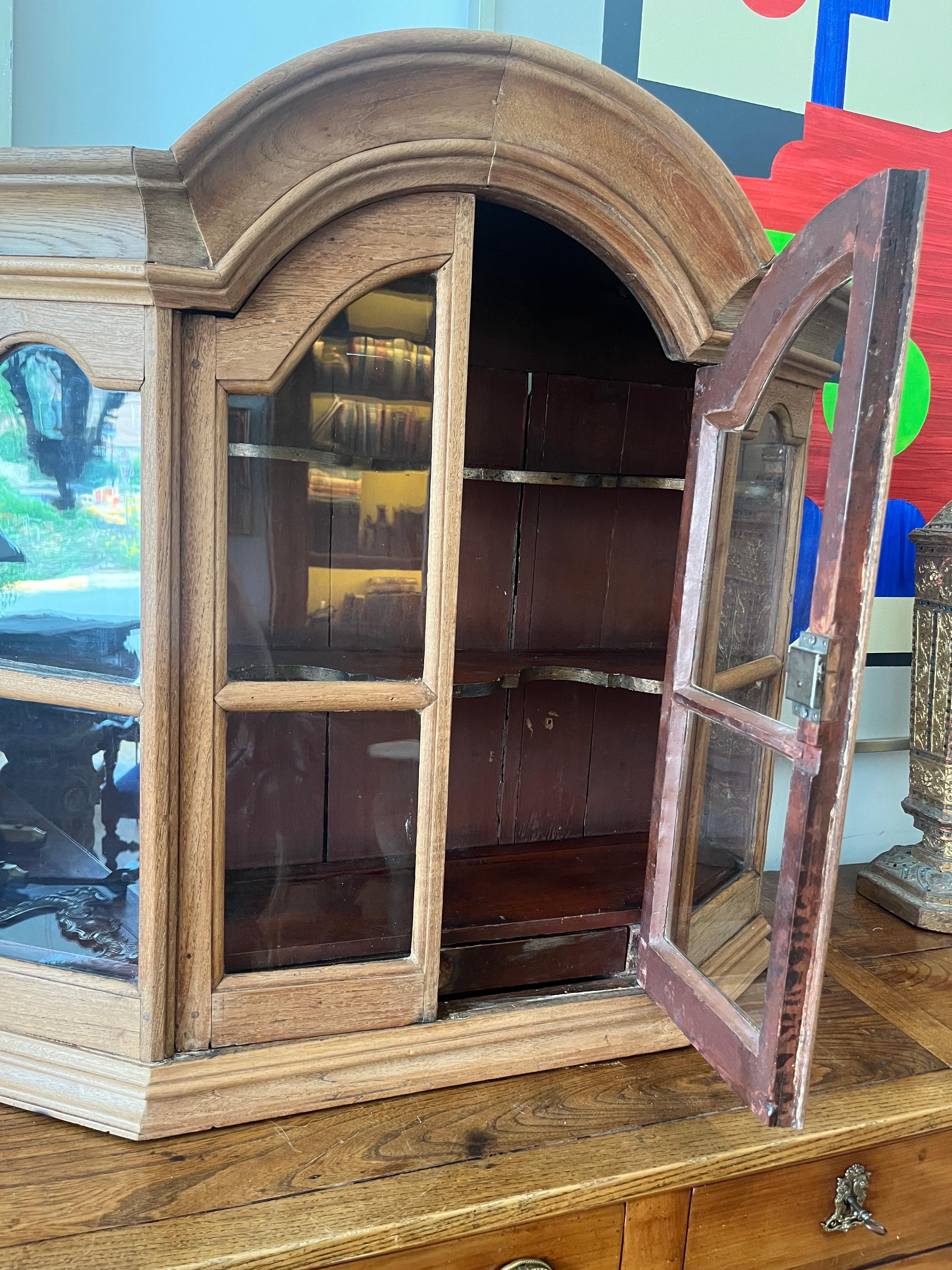 Hand-Crafted  Early 18th Century Dutch “Arched “ and Glazed Wall Cabinet.  For Sale