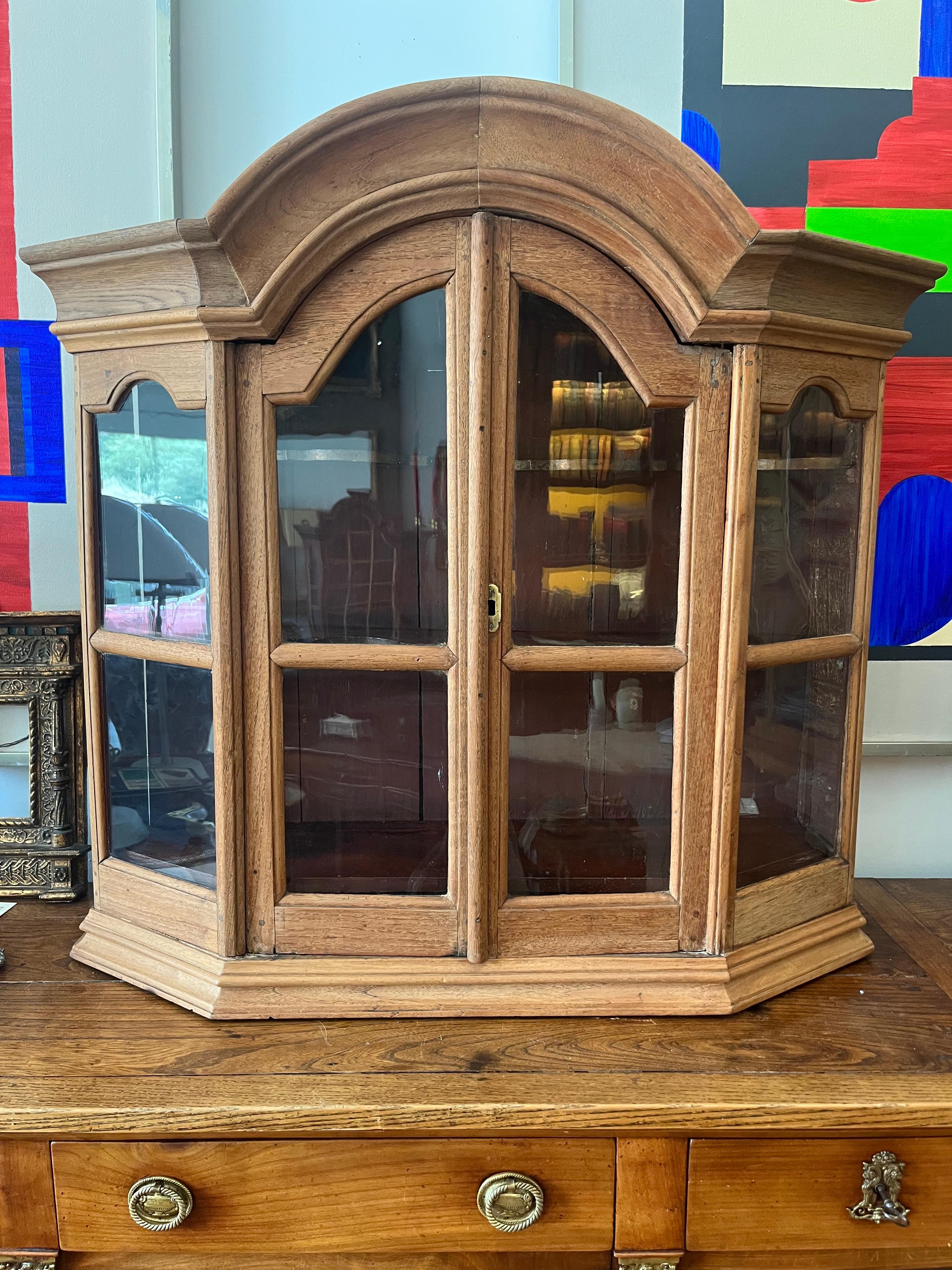 Oak  Early 18th Century Dutch “Arched “ and Glazed Wall Cabinet.  For Sale