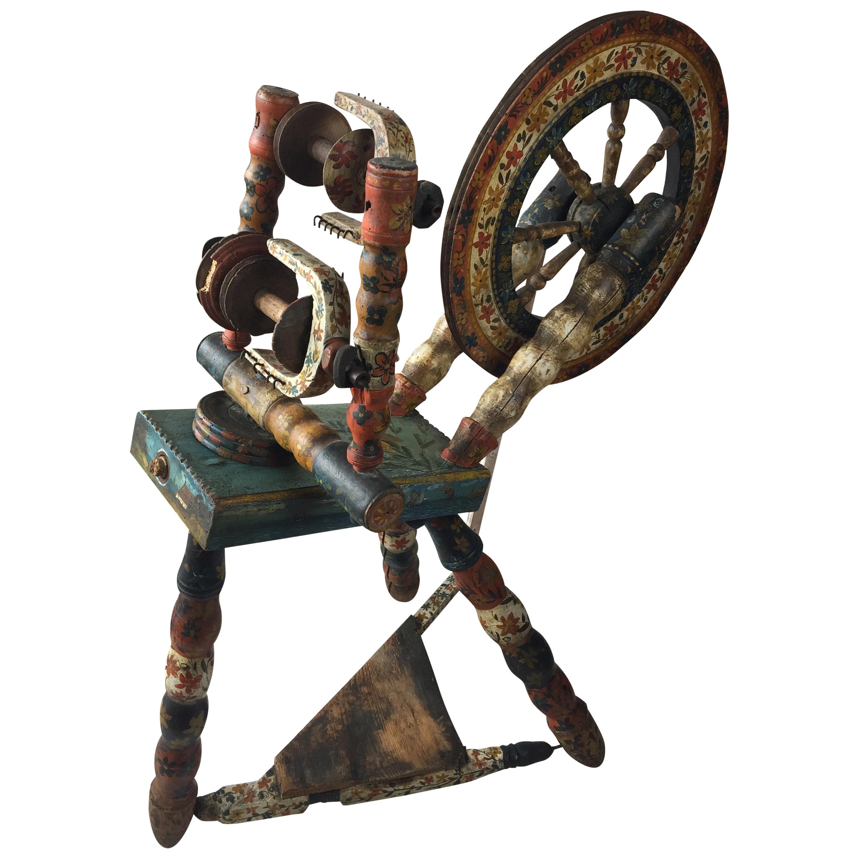 Early 18th Century Dutch Hand Painted Spinning Wheel For Sale