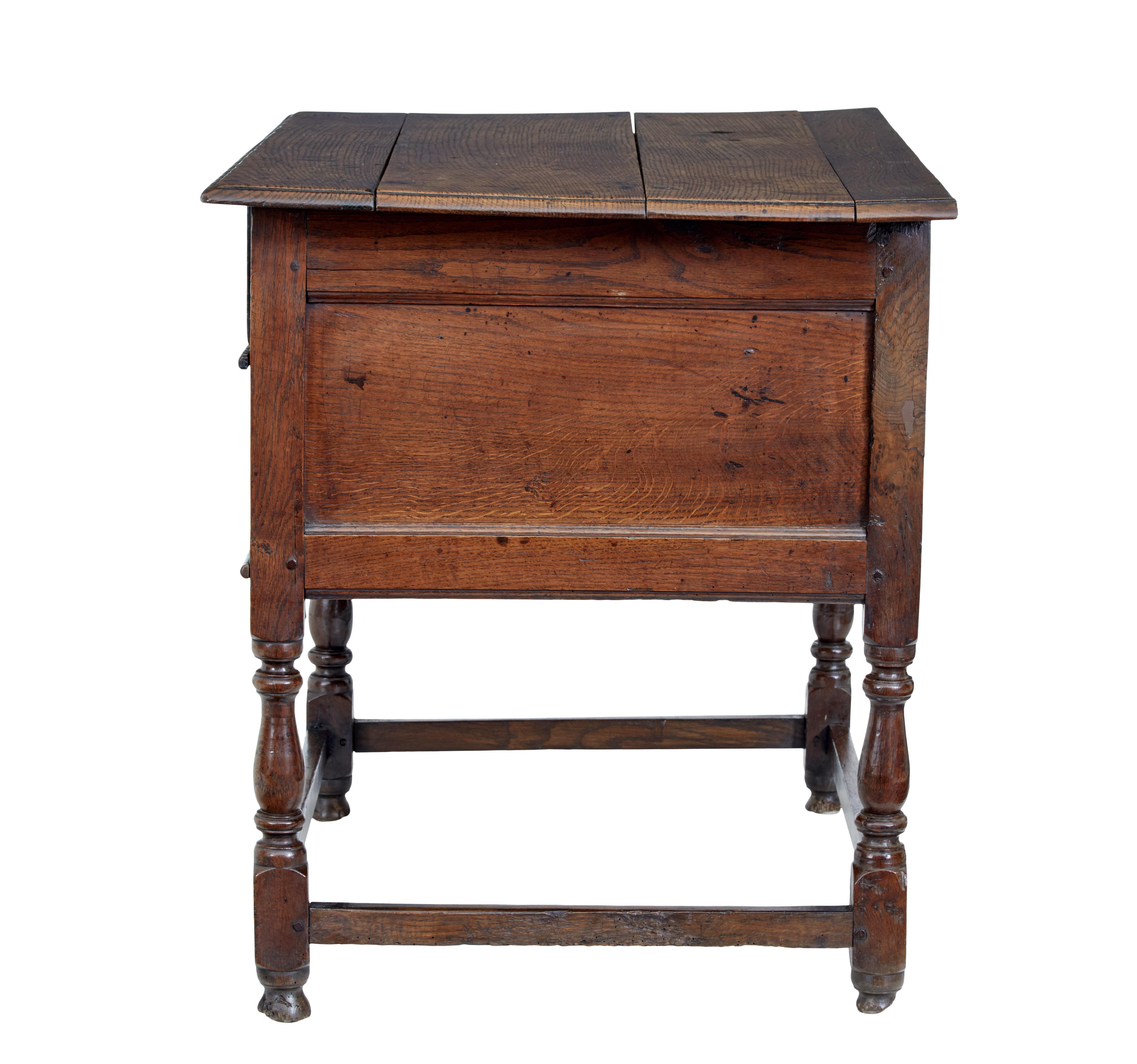 Hand-Crafted Early 18th Century English 2 Drawer Oak Side Table For Sale