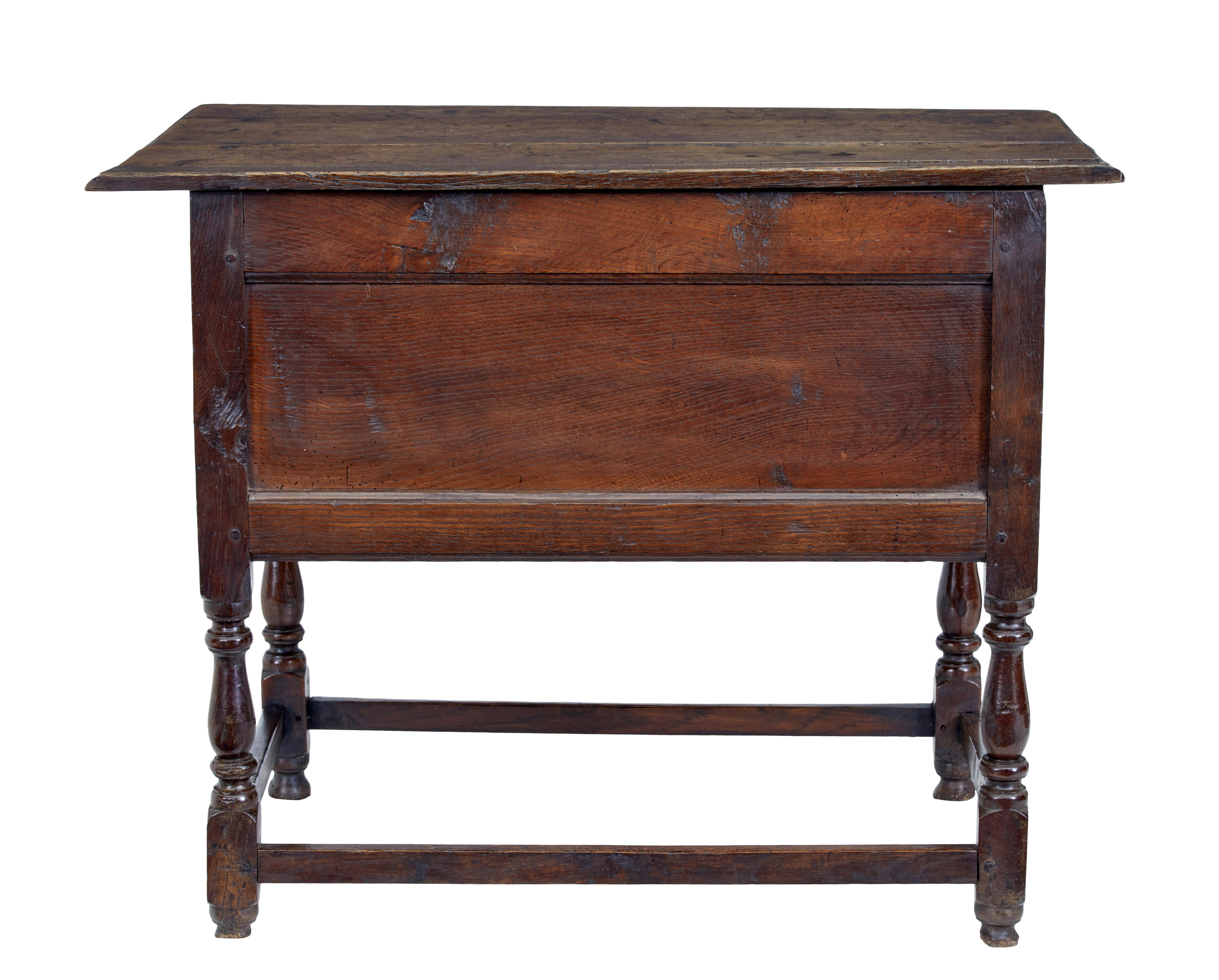 Early 18th Century English 2 Drawer Oak Side Table In Good Condition In Debenham, Suffolk