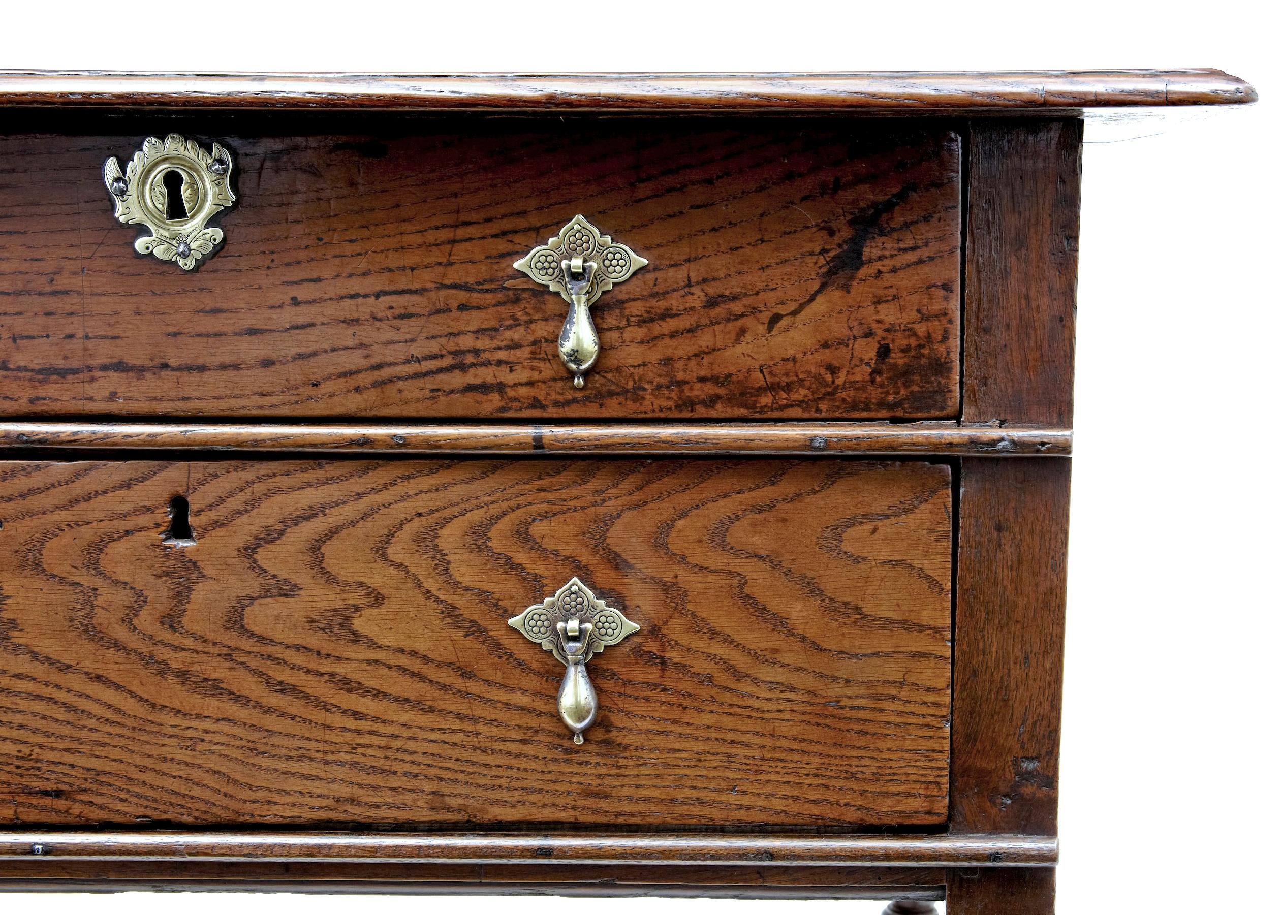 Early 18th Century English 2 Drawer Oak Side Table 1