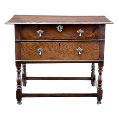 Antique Early 18th Century English 2 Drawer Oak Side Table