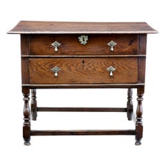 Early 18th Century English 2 Drawer Oak Side Table