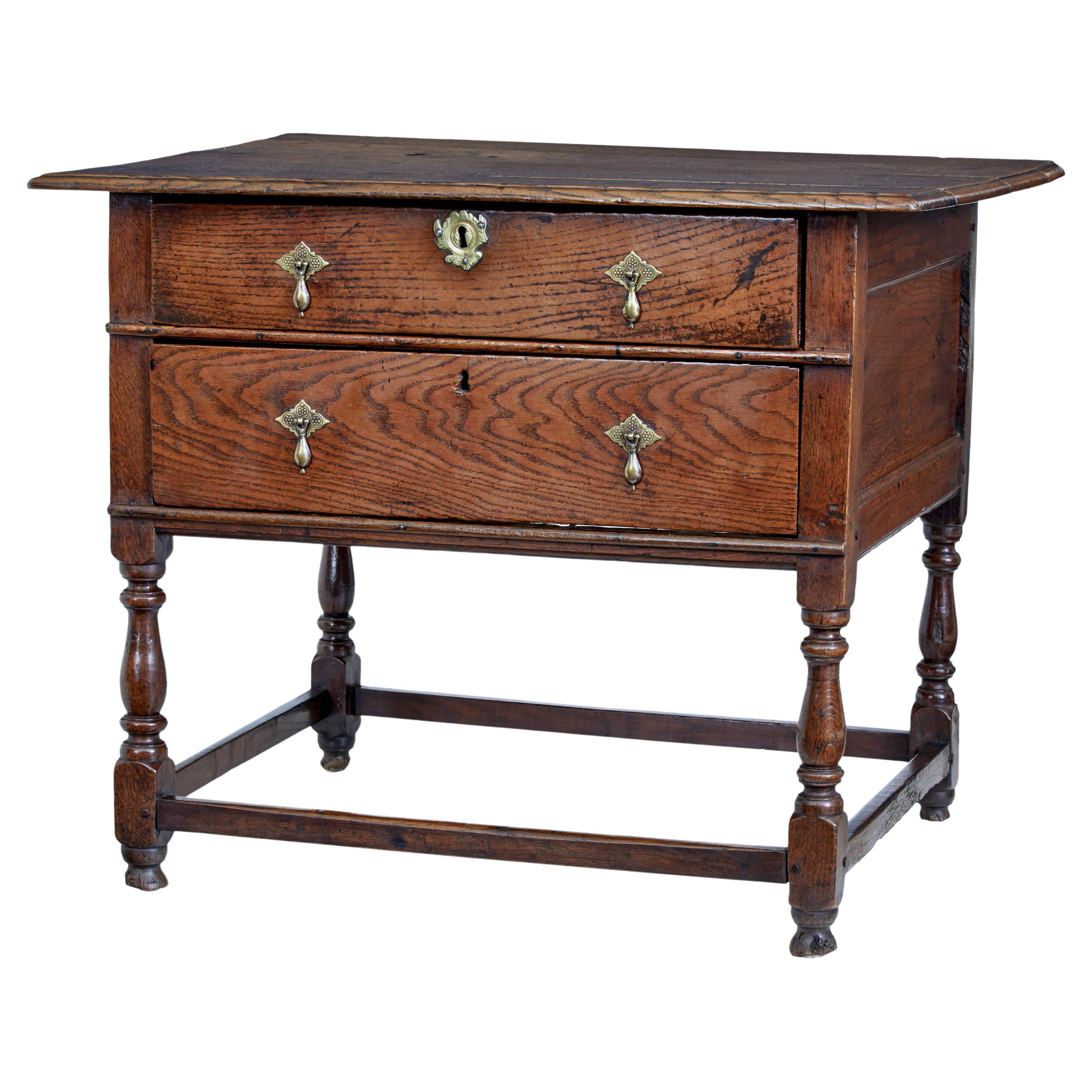 Early 18th Century English 2 Drawer Oak Side Table