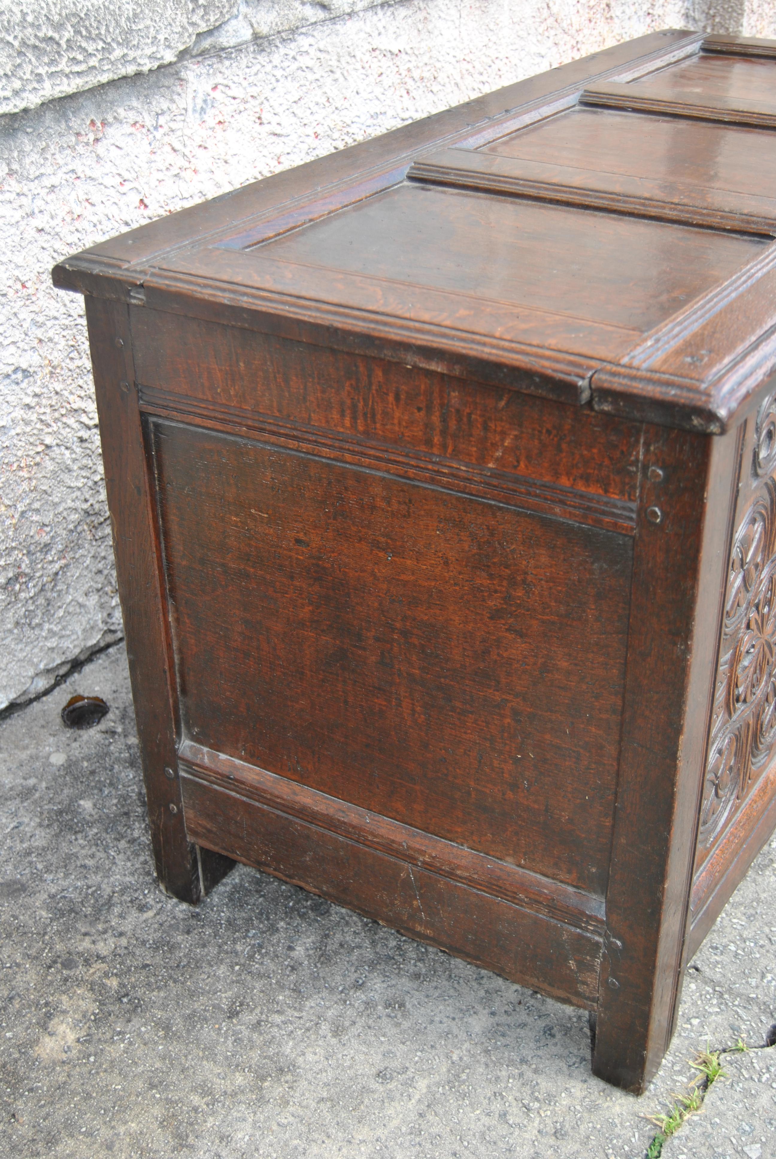 Early 18th Century English Carved Oak Blanket Chest / Coffer 2