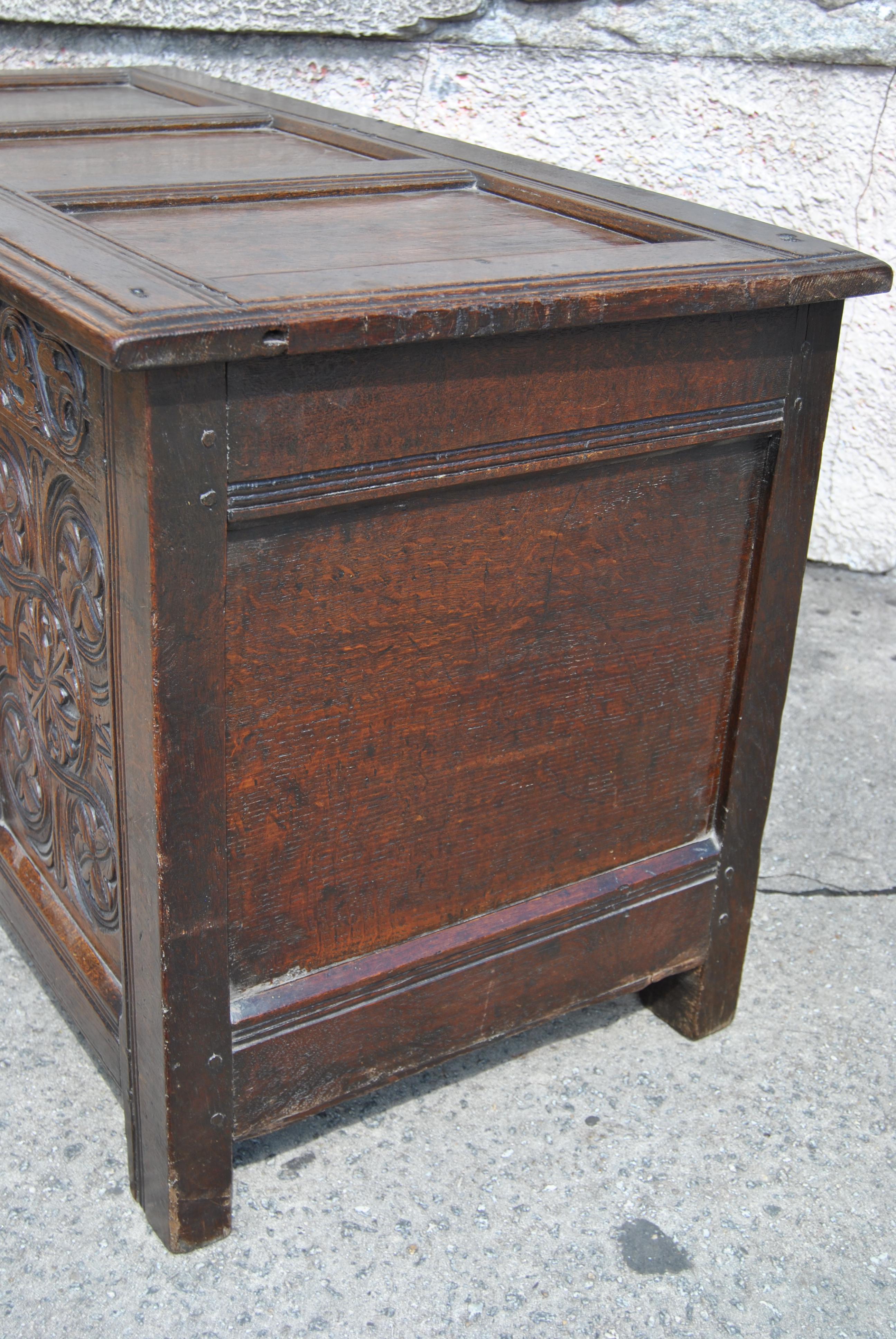 Early 18th Century English Carved Oak Blanket Chest / Coffer 3