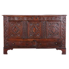 Early 18th Century English Carved Oak Coffer Blanket Box 