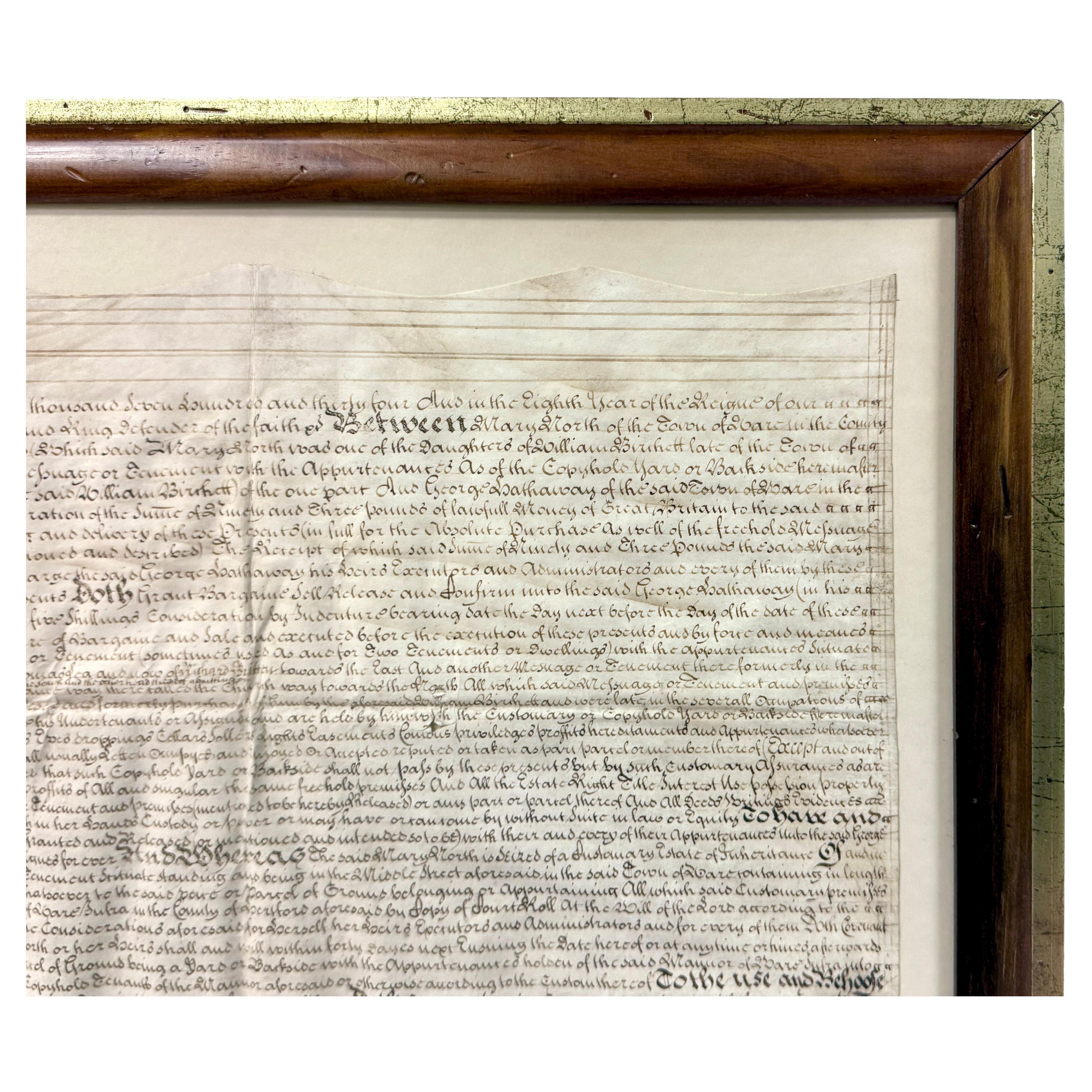 George II Document d'engagement anglais encadré du début du 18e siècle, encadré en vente