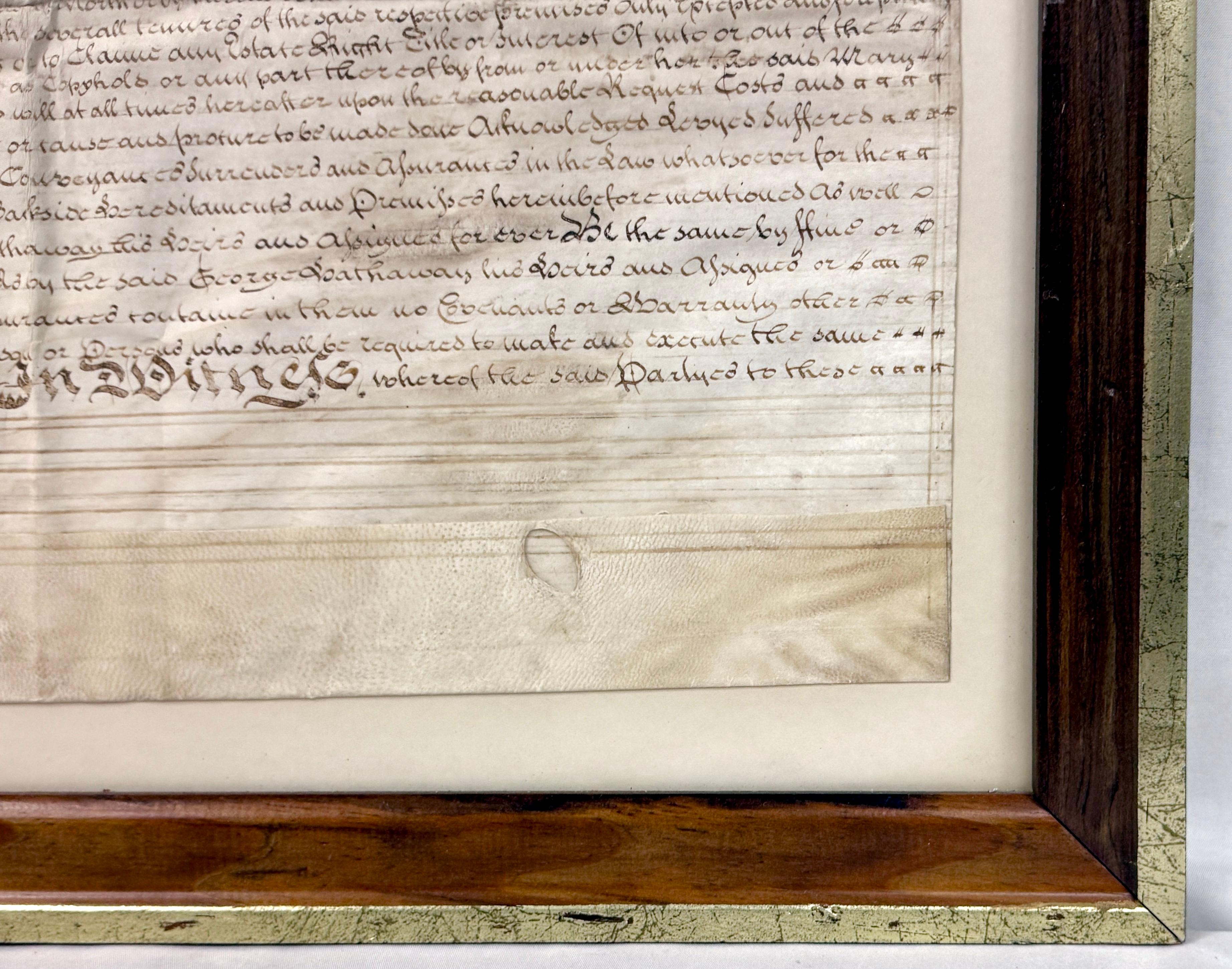 Document d'engagement anglais encadré du début du 18e siècle, encadré Bon état - En vente à Bradenton, FL