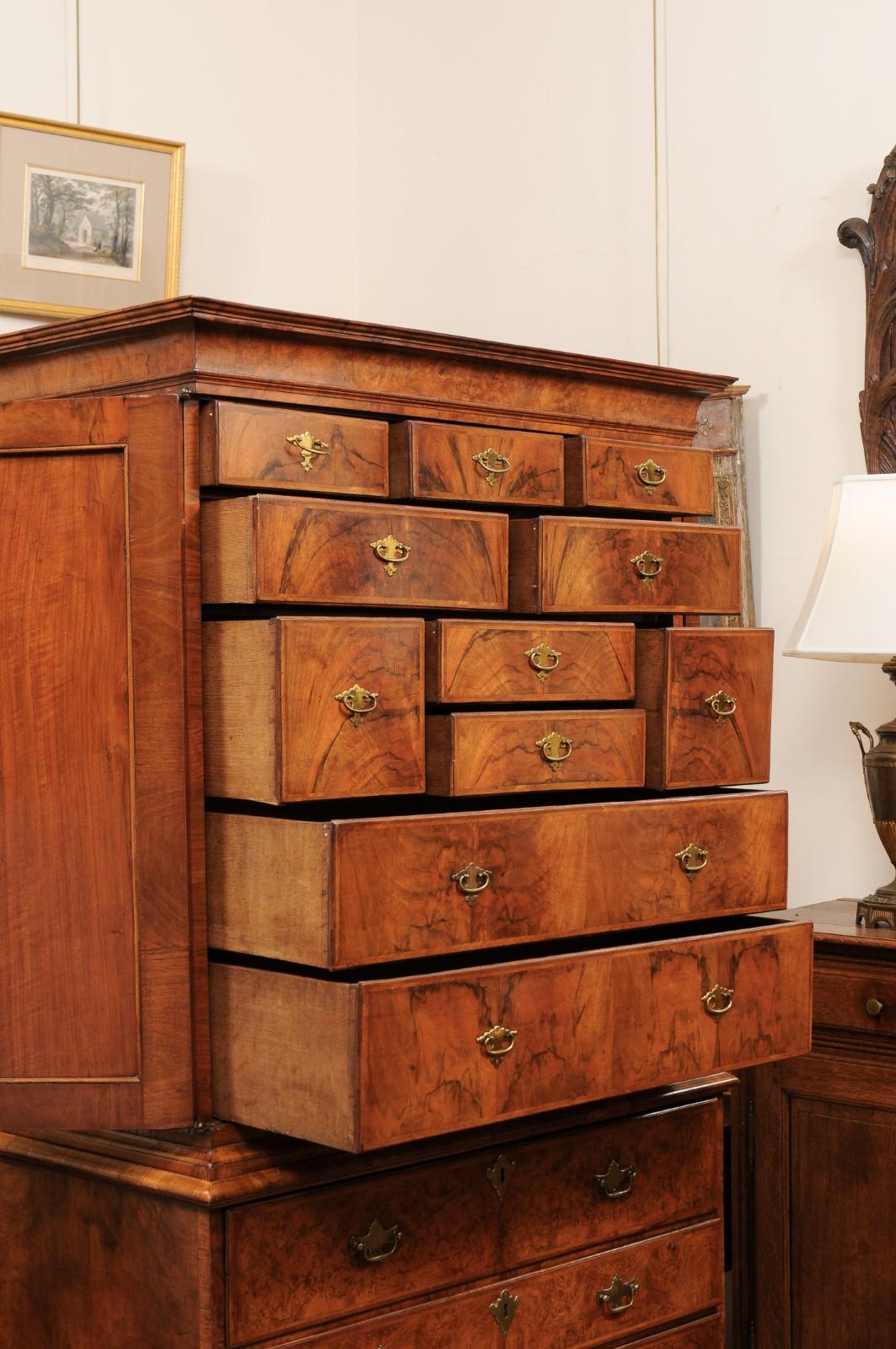 Early 18th Century English George I Burled Walnut Secretary Bookcase / Chest  For Sale 10