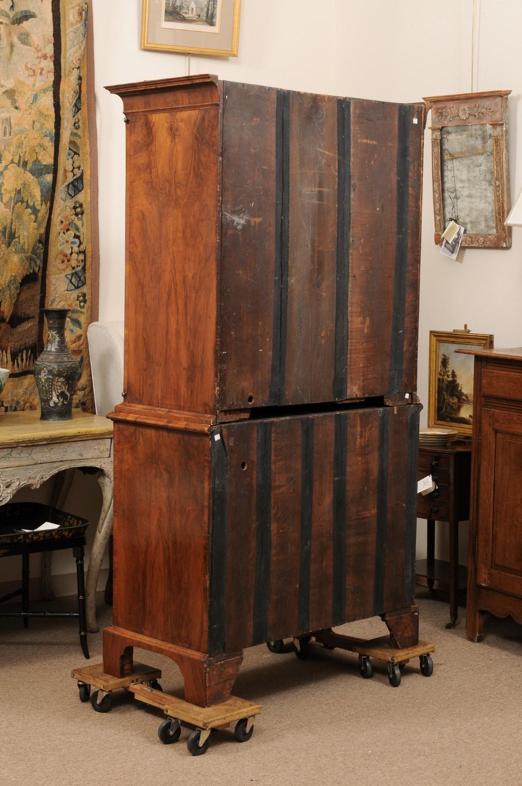 Early 18th Century English George I Burled Walnut Secretary Bookcase / Chest  For Sale 5