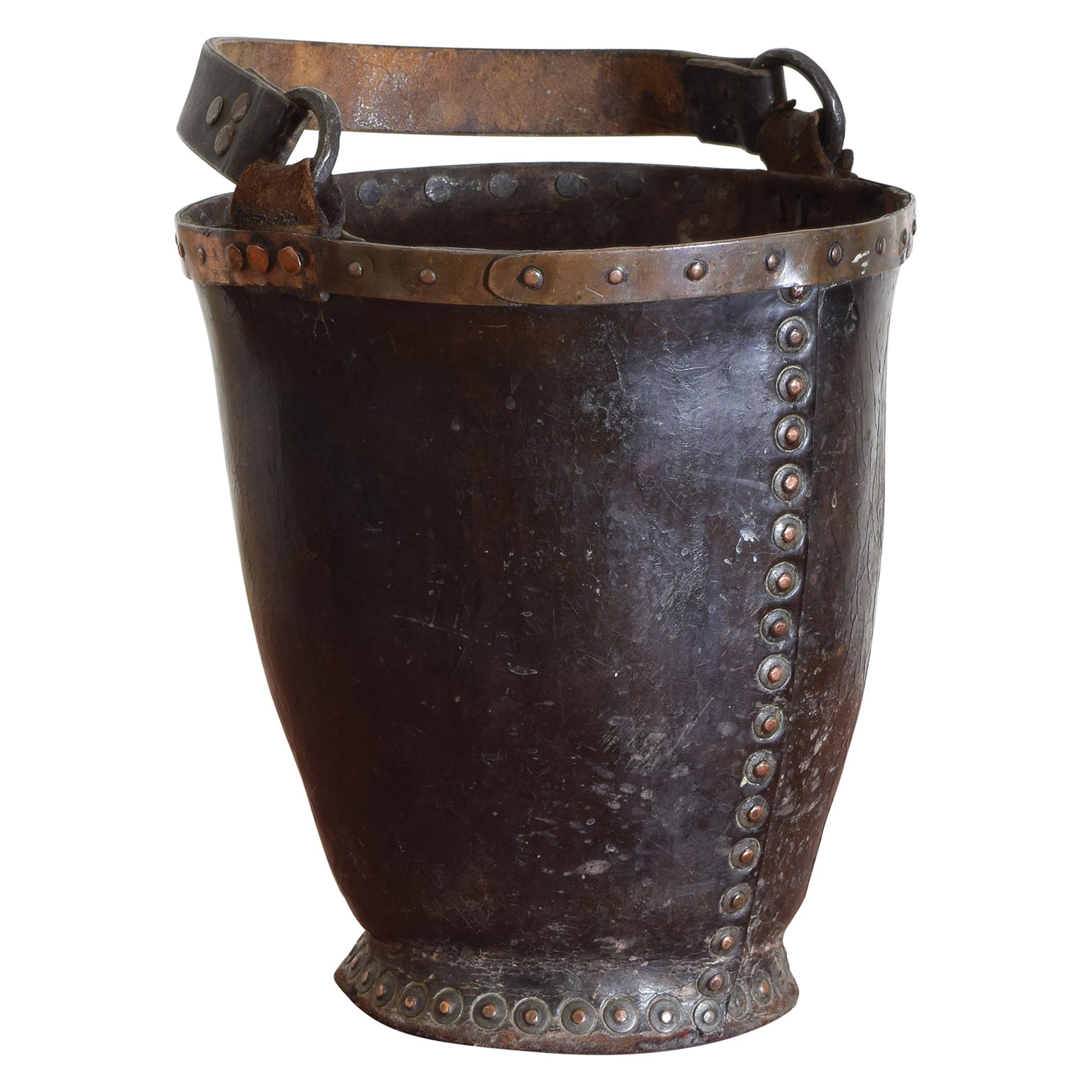 Early 18th Century English Leather Fire Bucket with Original Handle