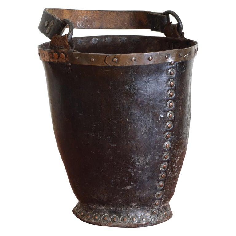Early 18th Century English Leather Fire Bucket with Original Handle at