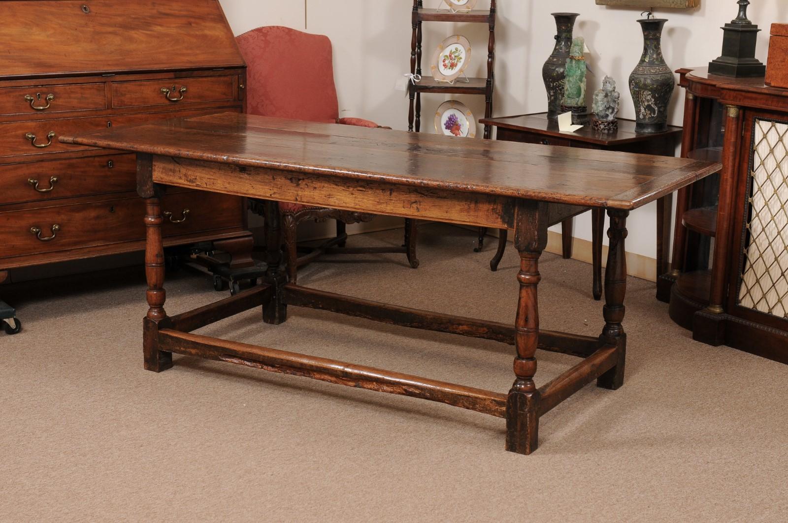  Early 18th Century English Long Oak Hall Table with Carved Frieze, Turned Legs  For Sale 10