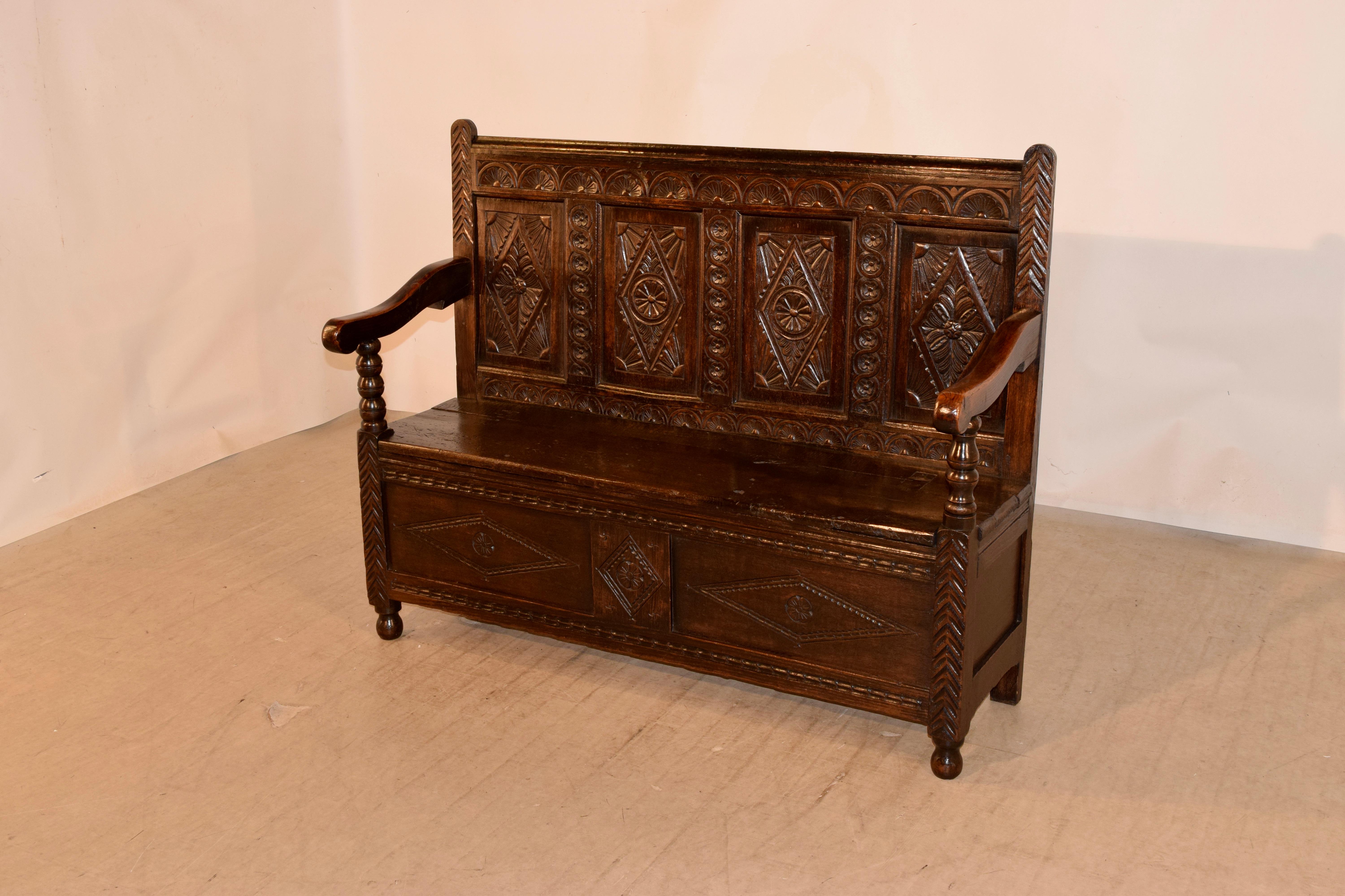 William and Mary Early 18th Century English Oak Bench