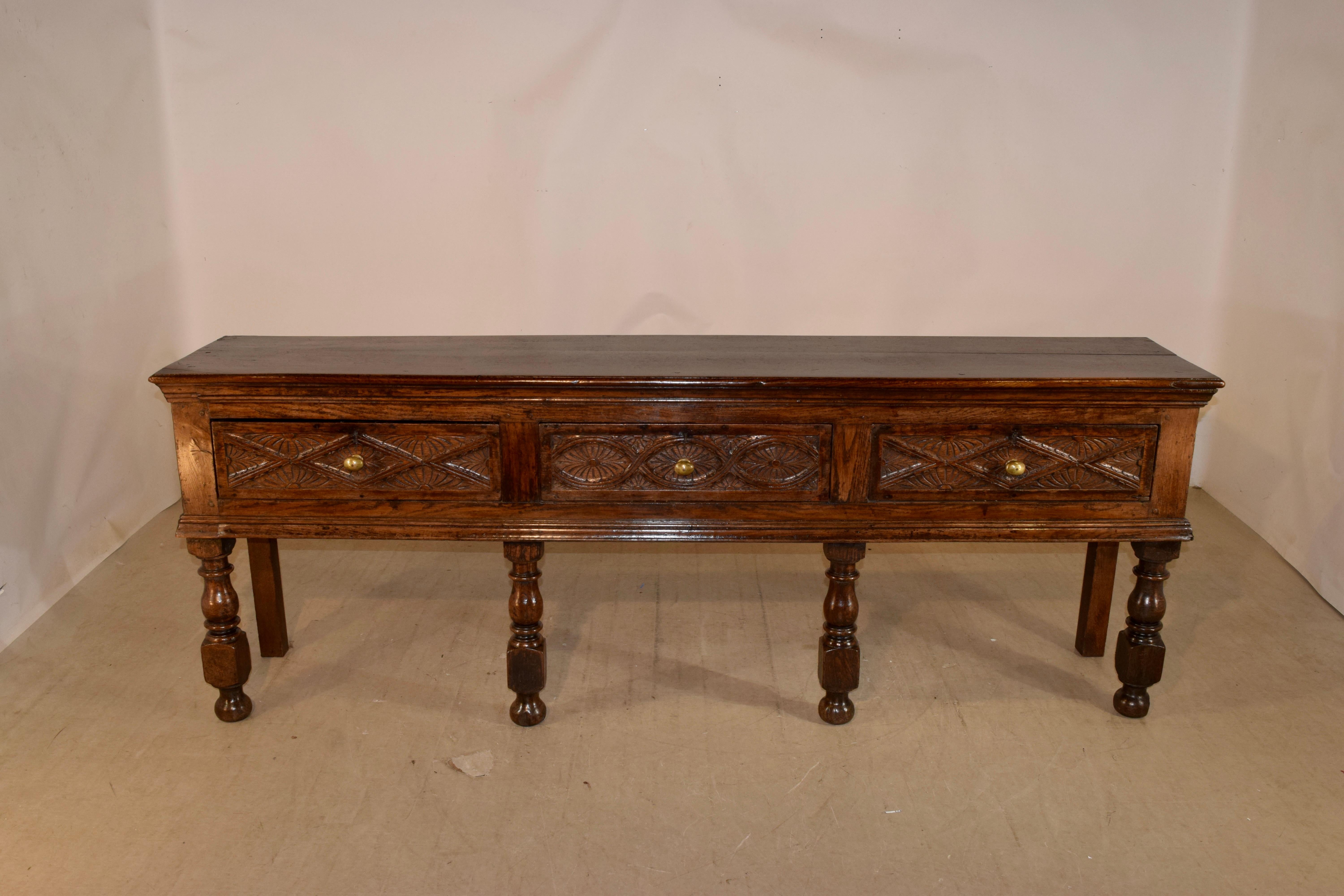 Hand-Carved Early 18th Century English Oak Sideboard