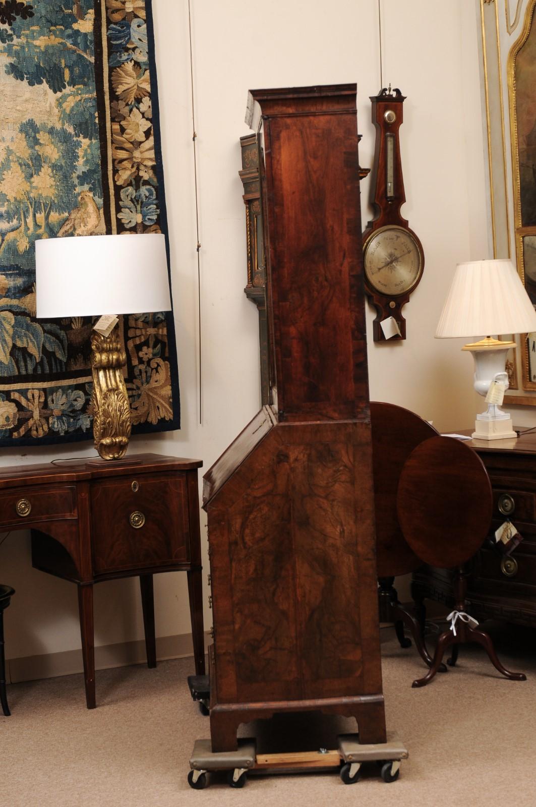 Early 18th Century English Queen Anne Walnut Bureau Bookcase with Mirrored Doors For Sale 9