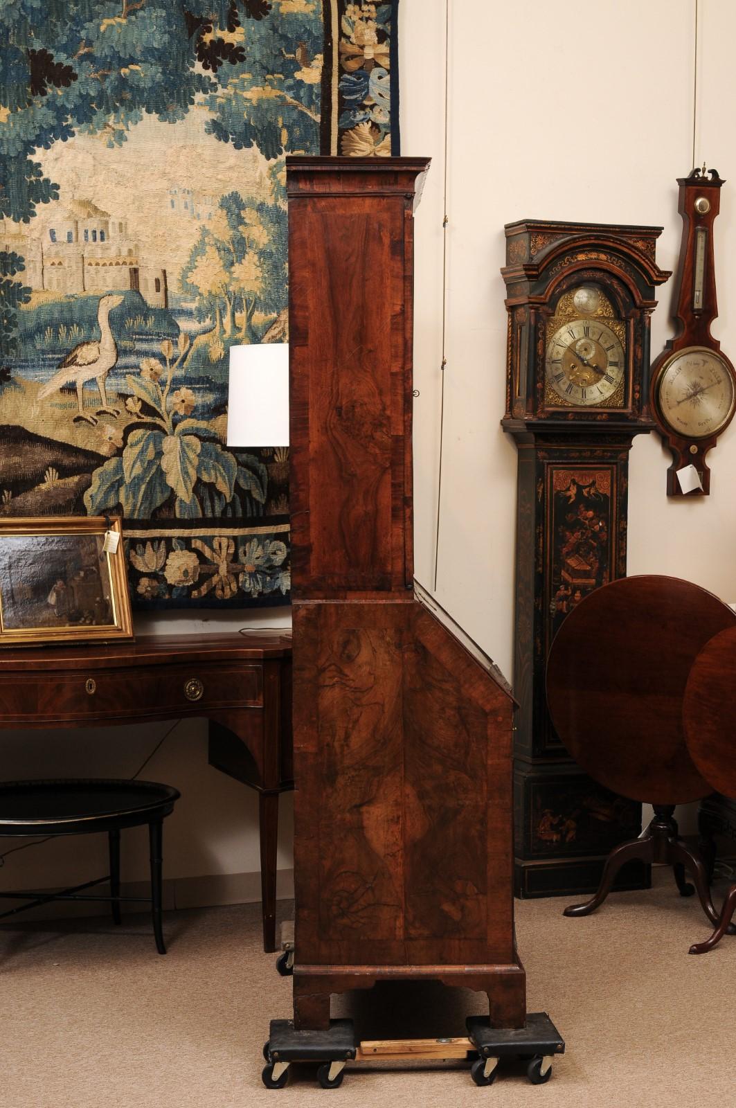 Early 18th Century English Queen Anne Walnut Bureau Bookcase with Mirrored Doors For Sale 5