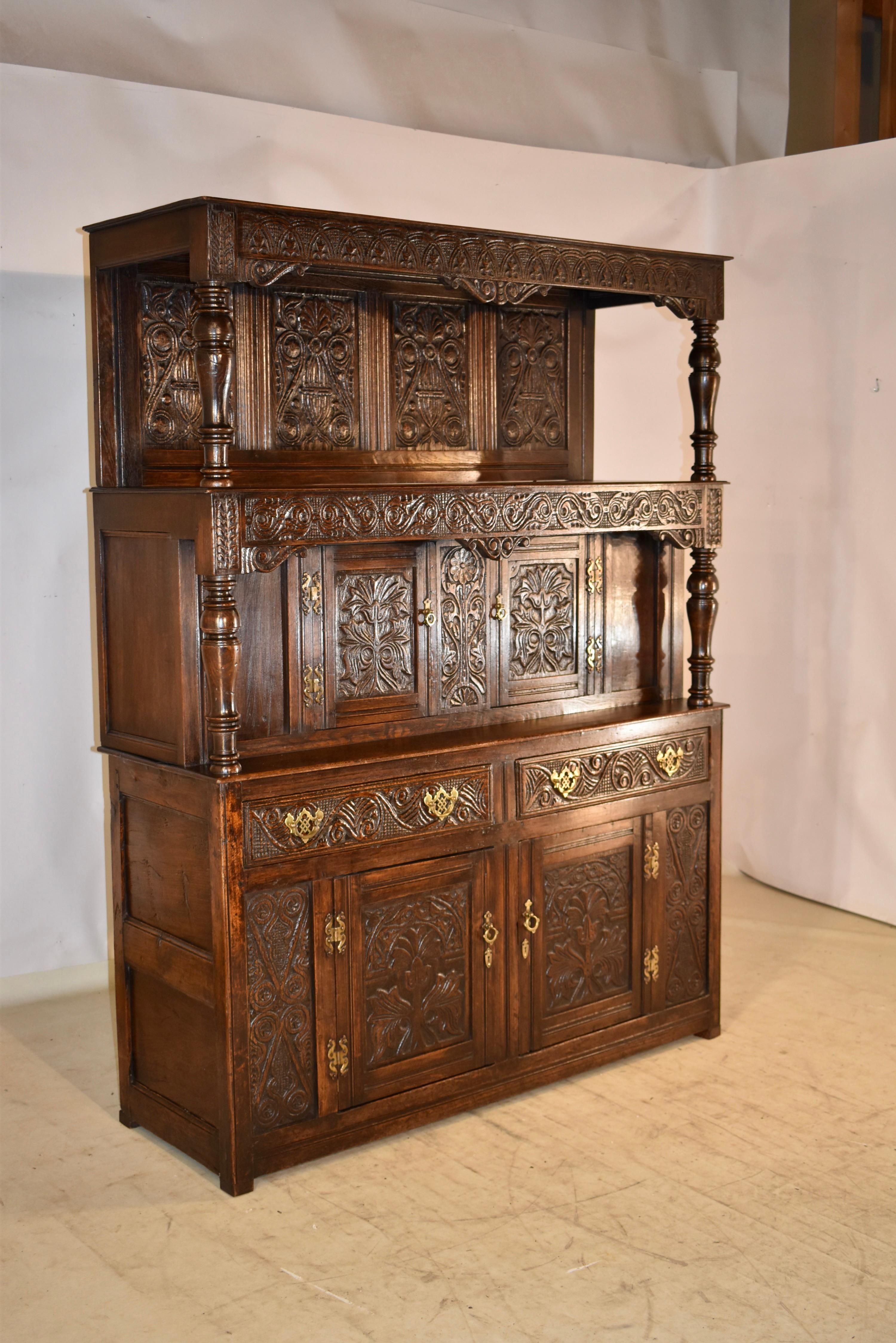William and Mary Early 18th Century English Tridarn Press Cupboard For Sale