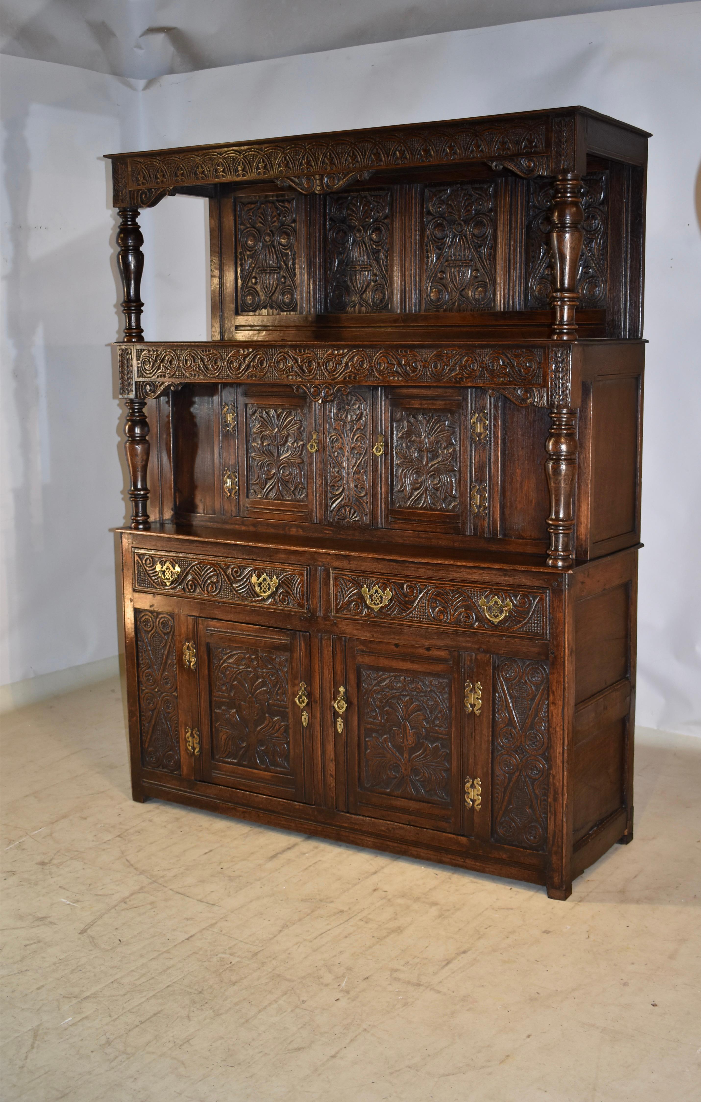 Oak Early 18th Century English Tridarn Press Cupboard For Sale