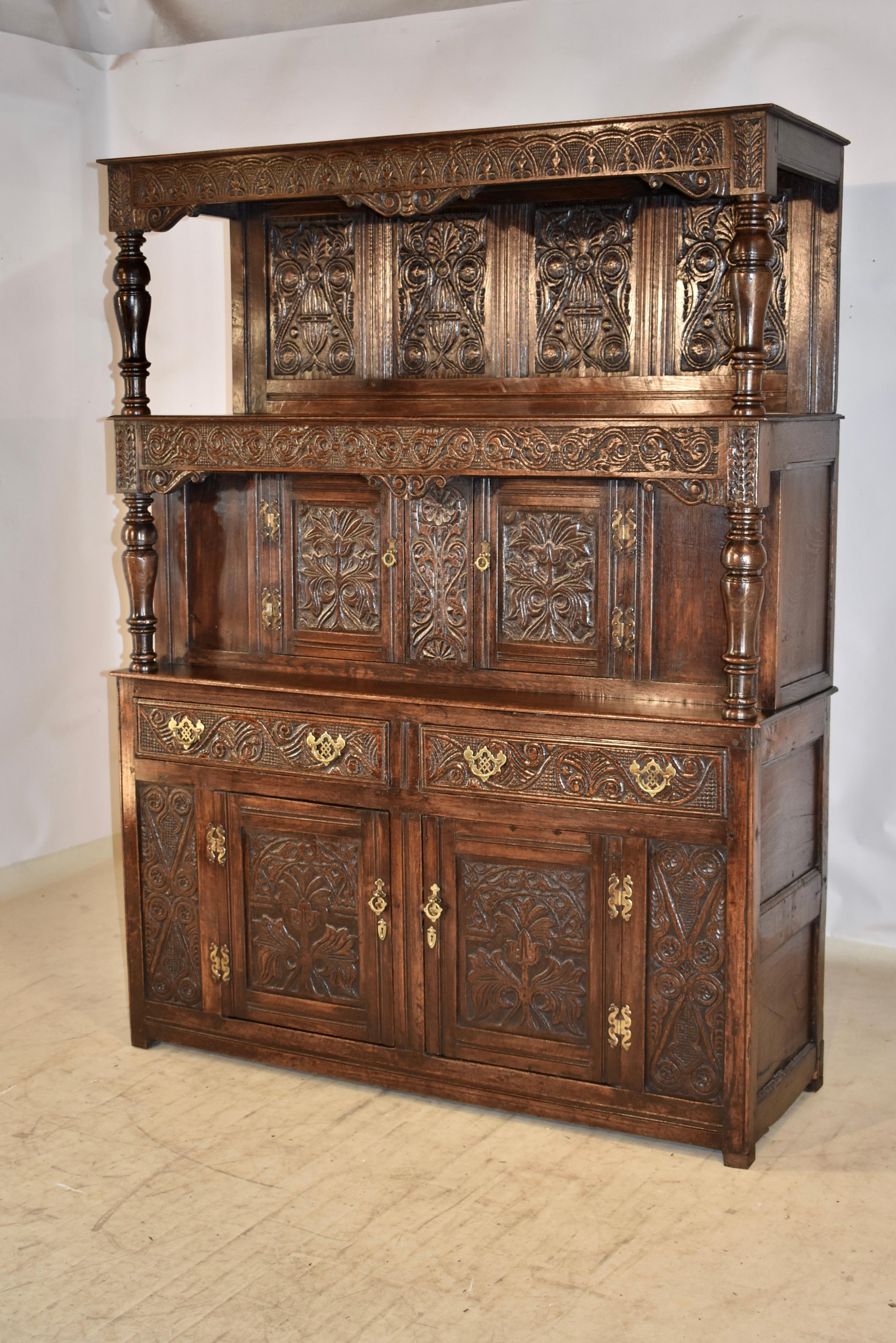 Early 18th Century English Tridarn Press Cupboard For Sale 1